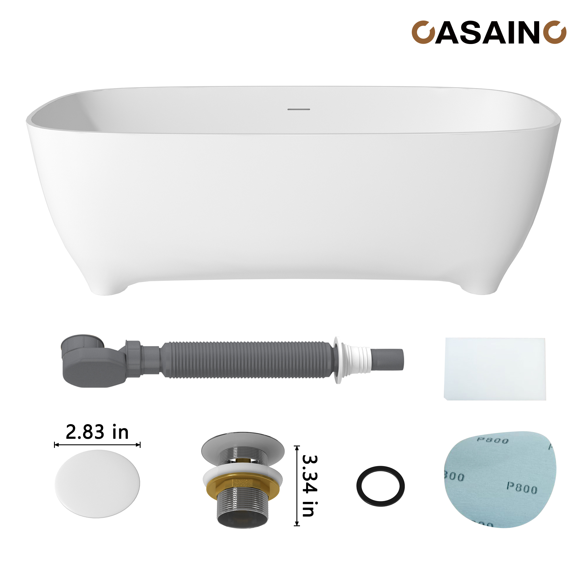 67" Adult-Sized Freestanding Soaking Tub with Raised Pedestal in Matte White, Crafted in Solid Surface Stone(With/without Bathtub Faucet)