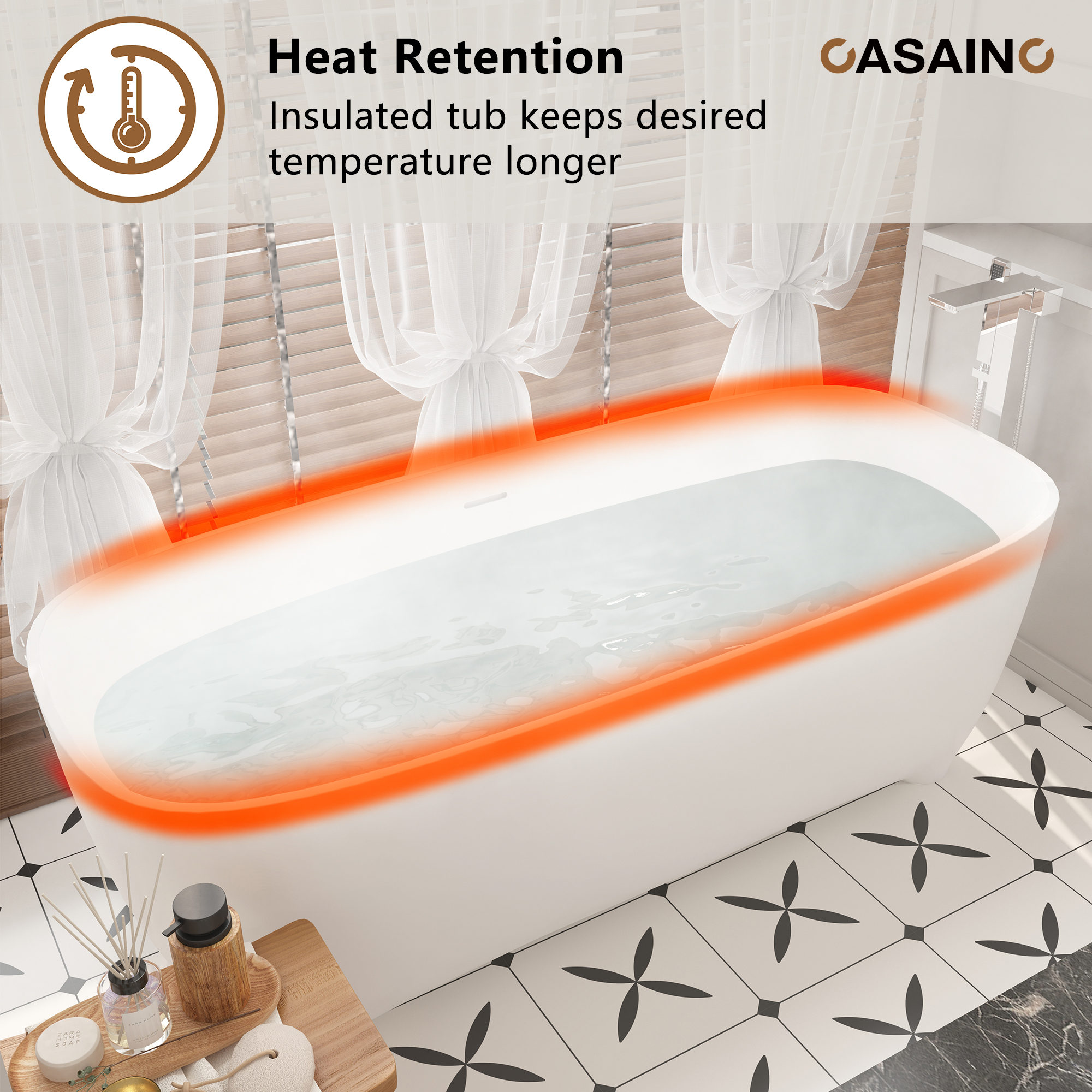 67" Adult-Sized Freestanding Soaking Tub with Raised Pedestal in Matte White, Crafted in Solid Surface Stone(With/without Bathtub Faucet)