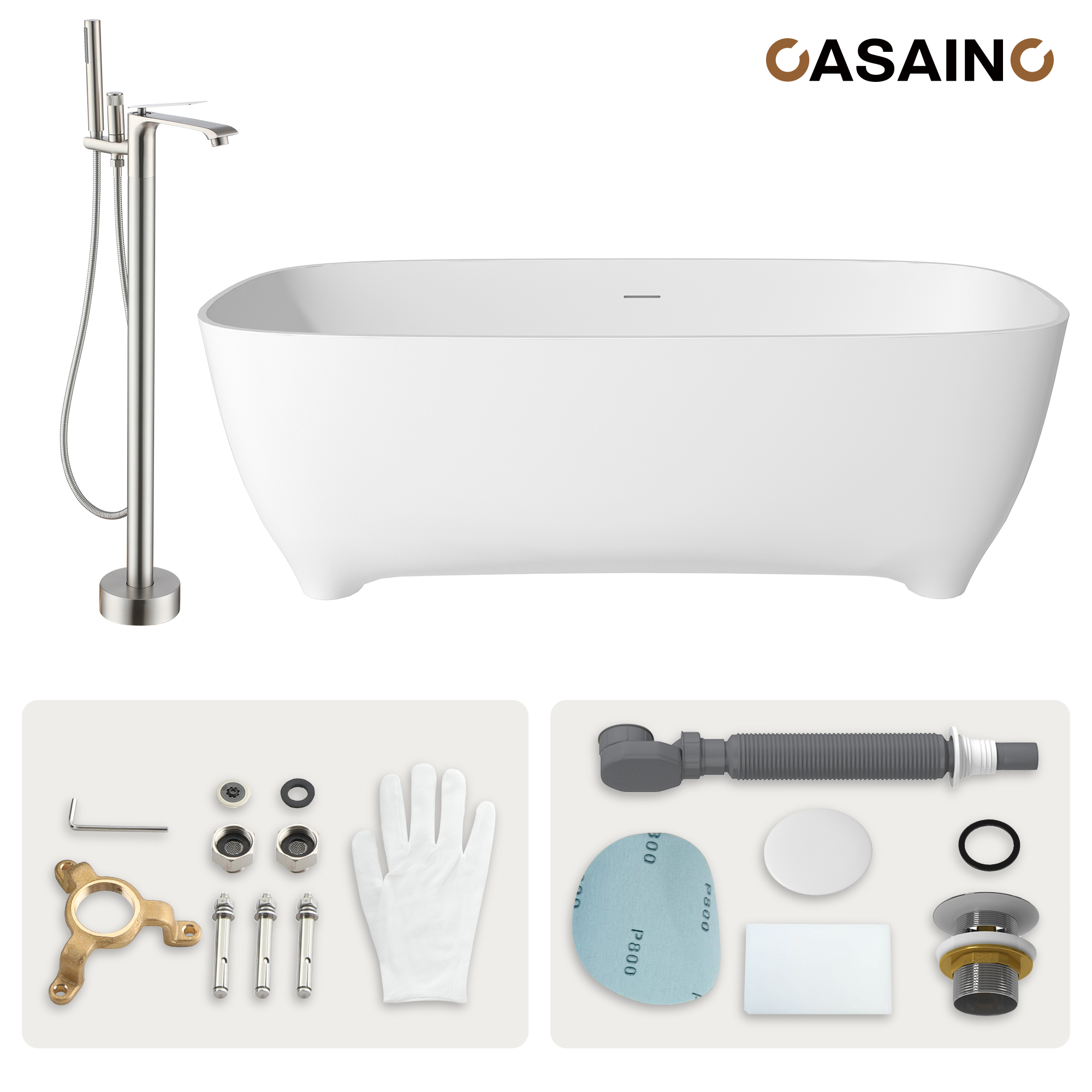 67" Adult-Sized Freestanding Soaking Tub with Raised Pedestal in Matte White, Crafted in Solid Surface Stone(With/without Bathtub Faucet)