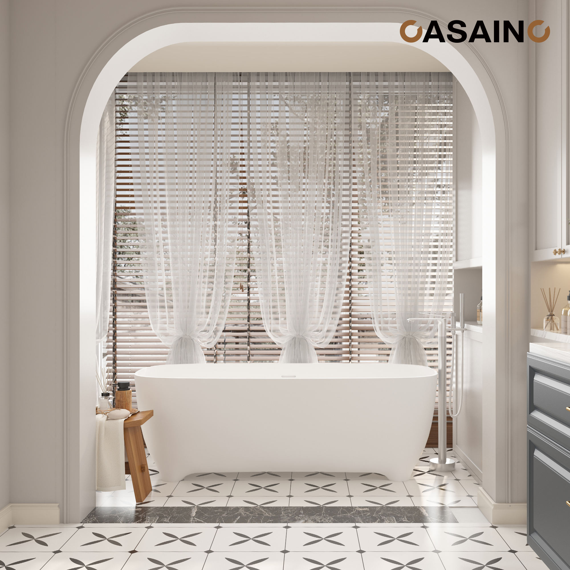 67" Adult-Sized Freestanding Soaking Tub with Raised Pedestal in Matte White, Crafted in Solid Surface Stone(With/without Bathtub Faucet)