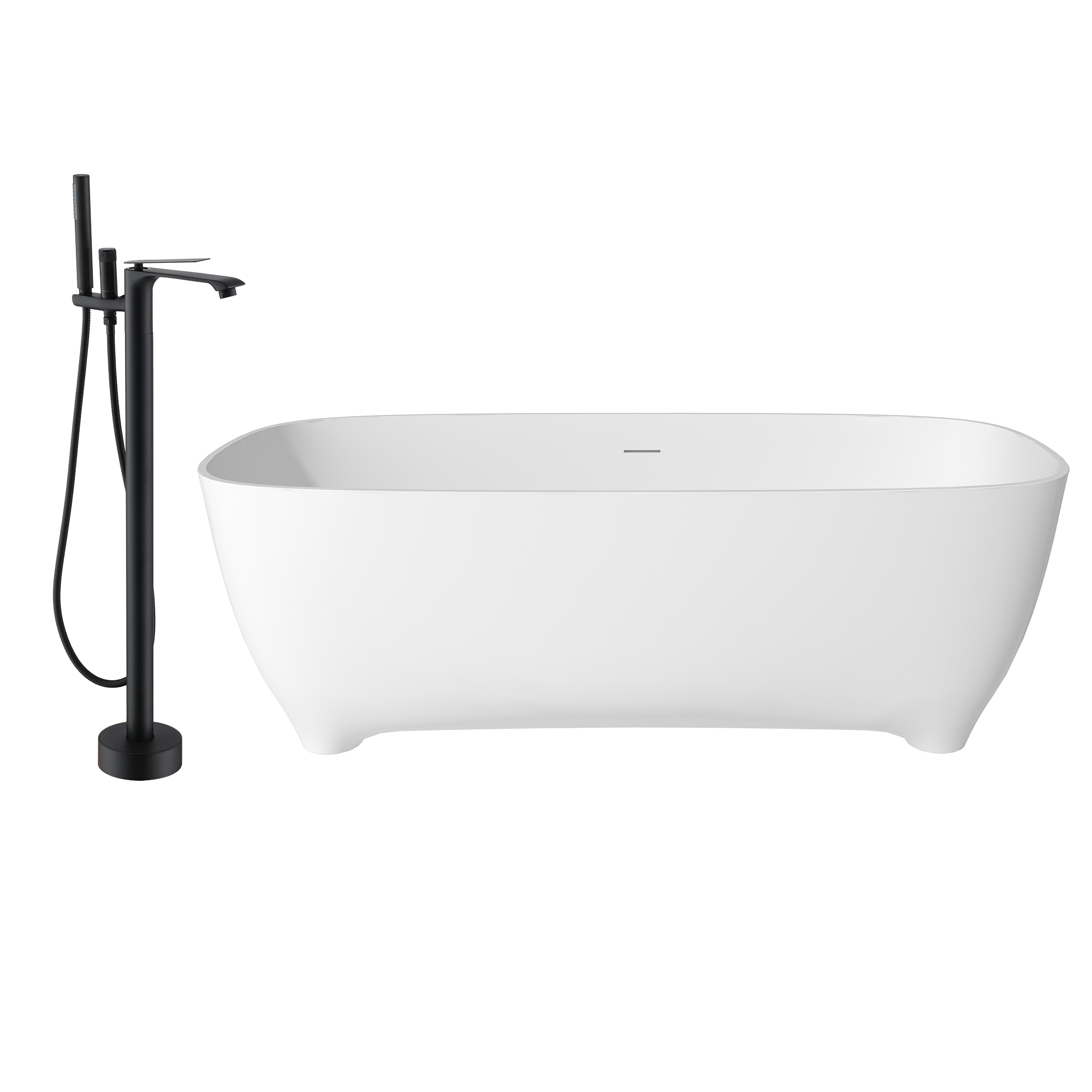 67" Adult-Sized Freestanding Soaking Tub with Raised Pedestal in Matte White, Crafted in Solid Surface Stone(With/without Bathtub Faucet)