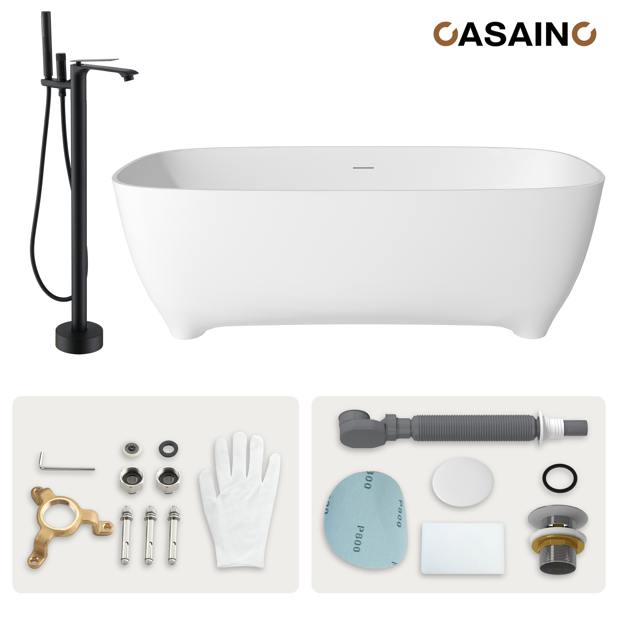 67" Adult-Sized Freestanding Soaking Tub with Raised Pedestal in Matte White, Crafted in Solid Surface Stone(With/without Bathtub Faucet)