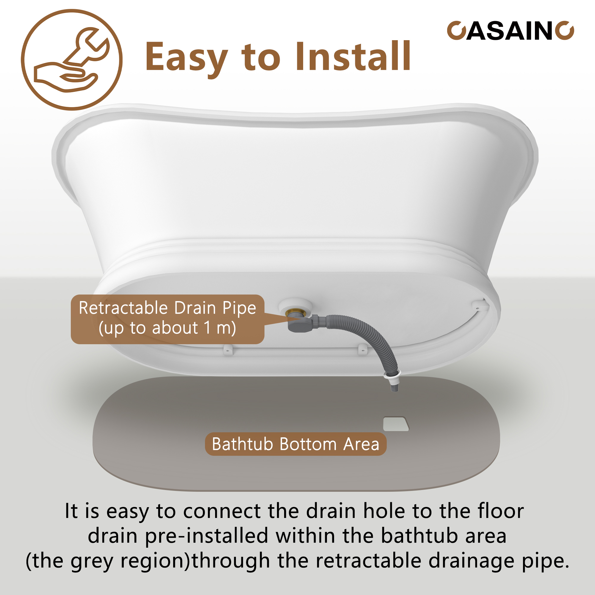 67" Freestanding Solid Surface Stone Bathtub - Matte White Finish, Center Drain, cUPc Certified, Double-Ended High-Back Design(With/without Tub Faucet)