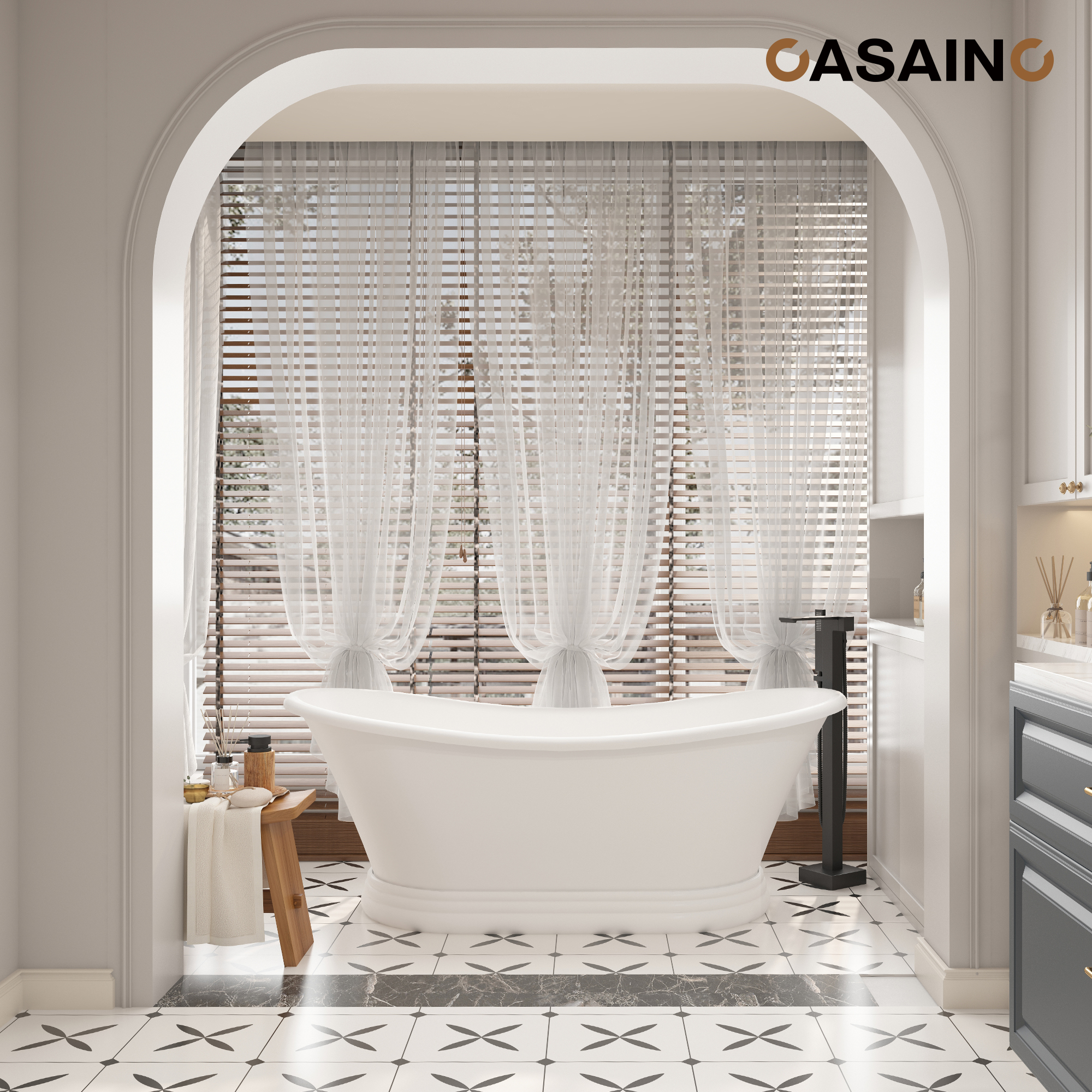 67" Freestanding Solid Surface Stone Bathtub - Matte White Finish, Center Drain, cUPc Certified, Double-Ended High-Back Design(With/without Tub Faucet)