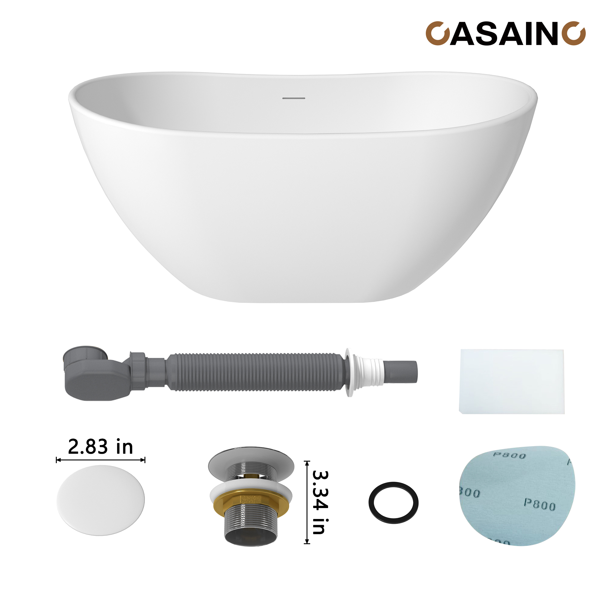 56"/65"/71" Solid Surface Stone Freestanding Tub - Soak in Style with Matte White Finish, Center Drain, and cUPc Certification(With/without Bathtub Faucet)