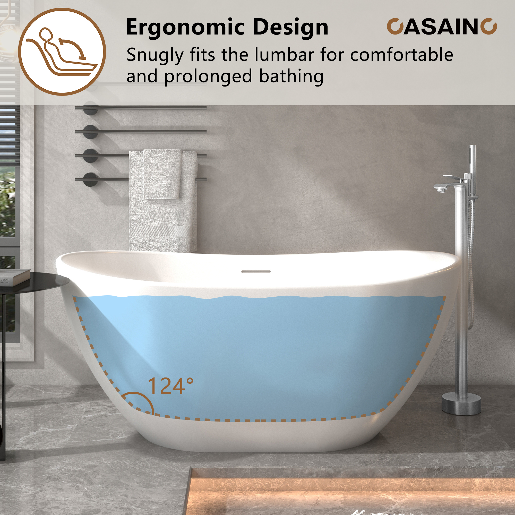 56"/65"/71" Solid Surface Stone Freestanding Tub - Soak in Style with Matte White Finish, Center Drain, and cUPc Certification(With/without Bathtub Faucet)