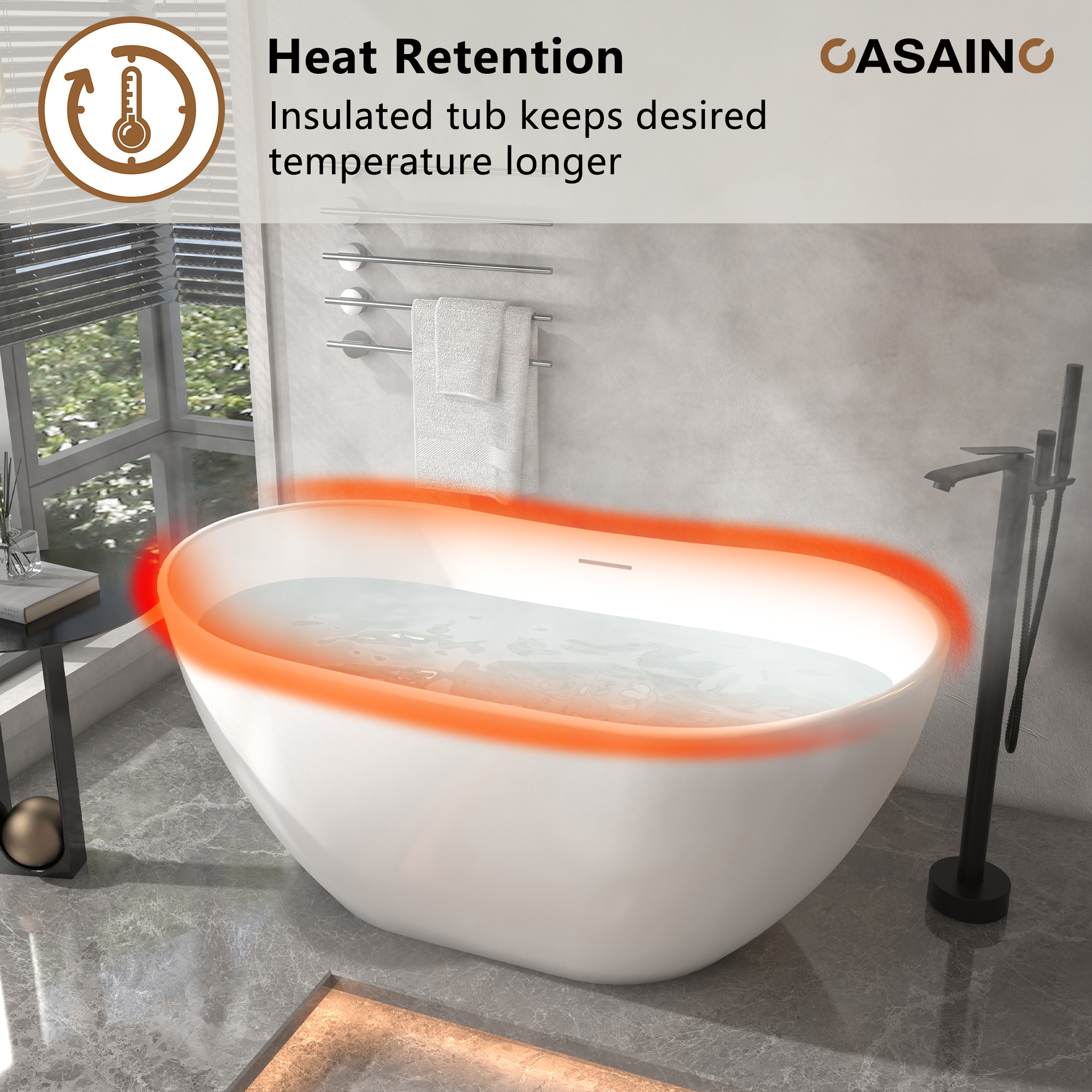 56"/65"/71" Solid Surface Stone Freestanding Tub - Soak in Style with Matte White Finish, Center Drain, and cUPc Certification(With/without Bathtub Faucet)