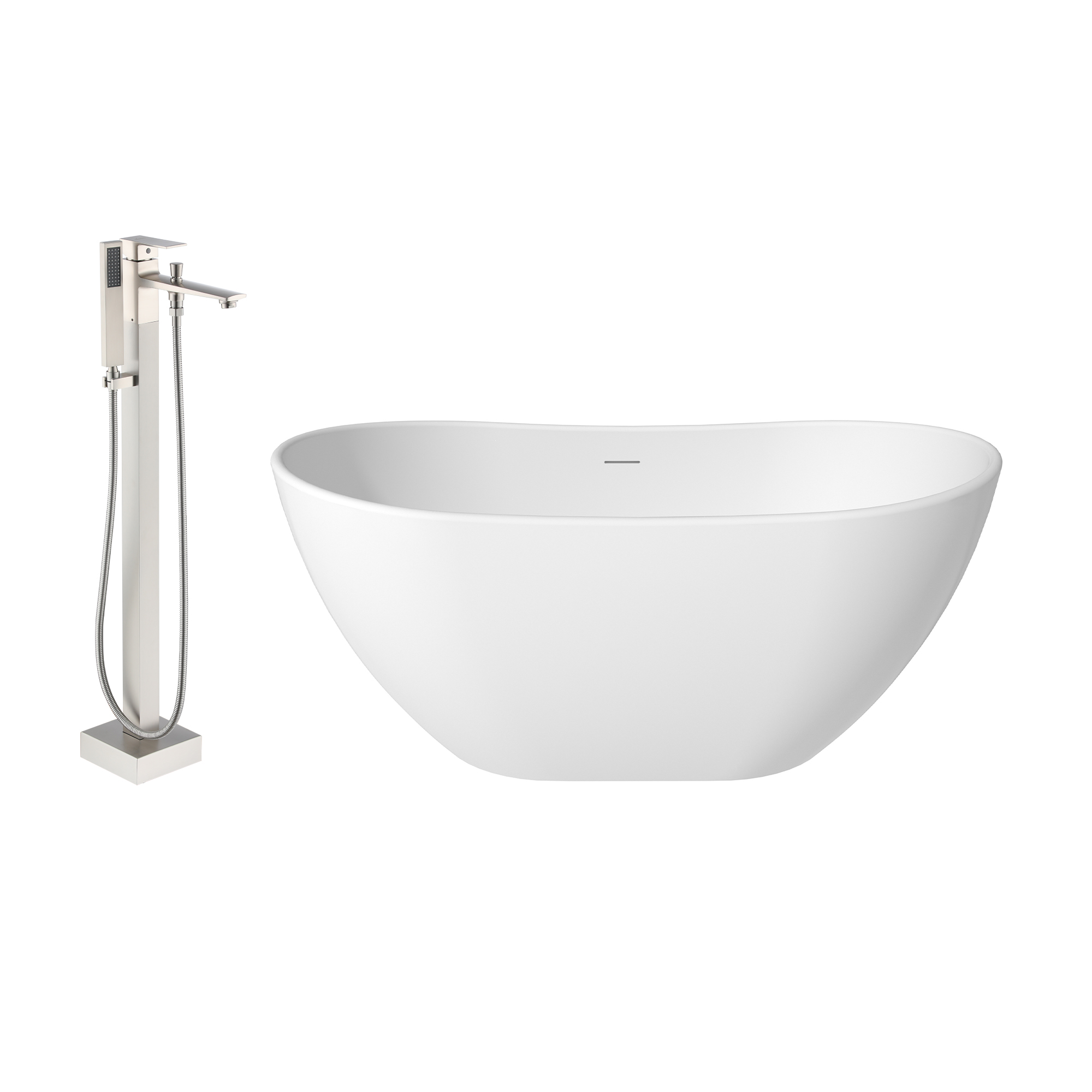 56"/65"/71" Solid Surface Stone Freestanding Tub - Soak in Style with Matte White Finish, Center Drain, and cUPc Certification(With/without Bathtub Faucet)