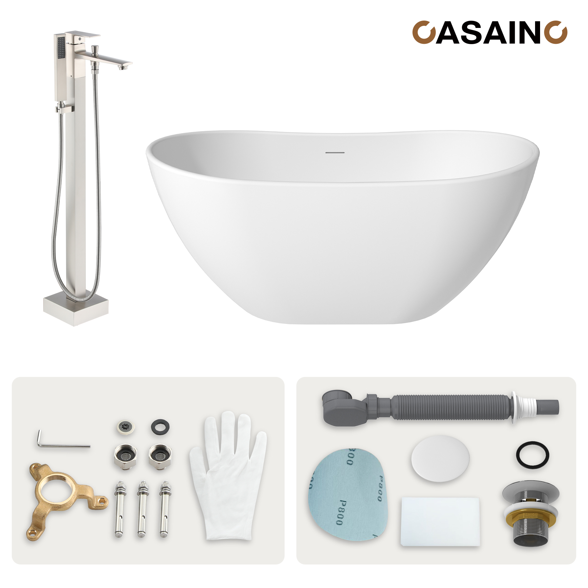 56"/65"/71" Solid Surface Stone Freestanding Tub - Soak in Style with Matte White Finish, Center Drain, and cUPc Certification(With/without Bathtub Faucet)