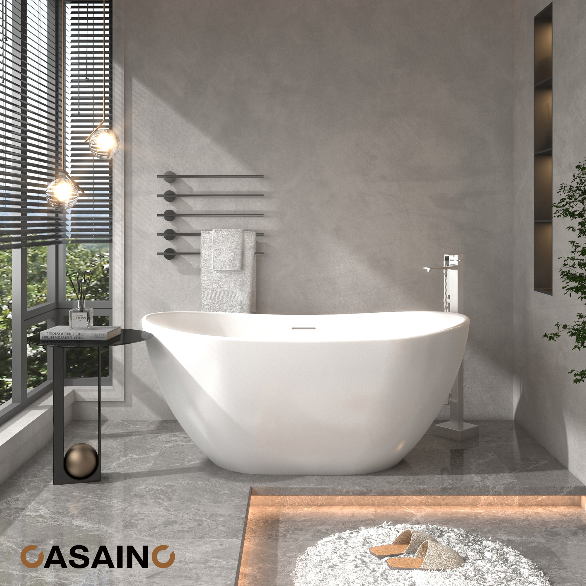 56"/65"/71" Solid Surface Stone Freestanding Tub - Soak in Style with Matte White Finish, Center Drain, and cUPc Certification(With/without Bathtub Faucet)