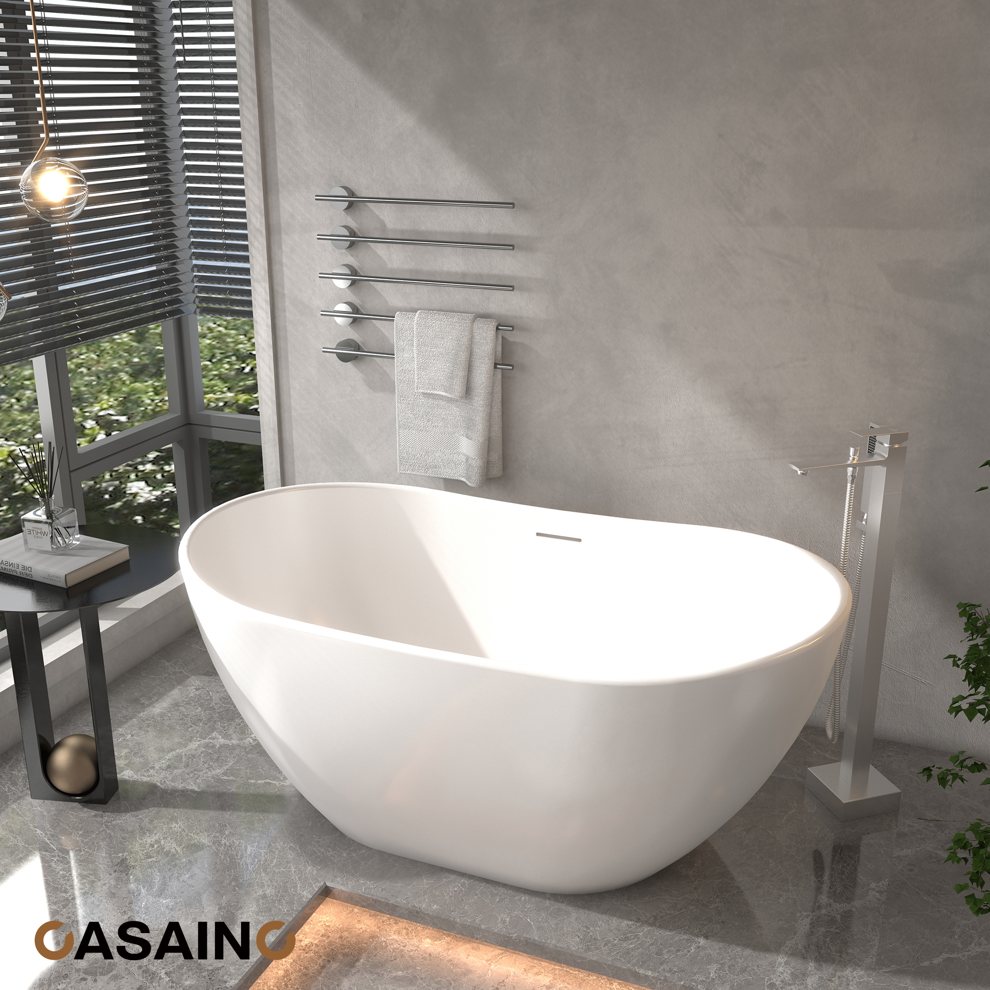 56"/65"/71" Solid Surface Stone Freestanding Tub - Soak in Style with Matte White Finish, Center Drain, and cUPc Certification(With/without Bathtub Faucet)