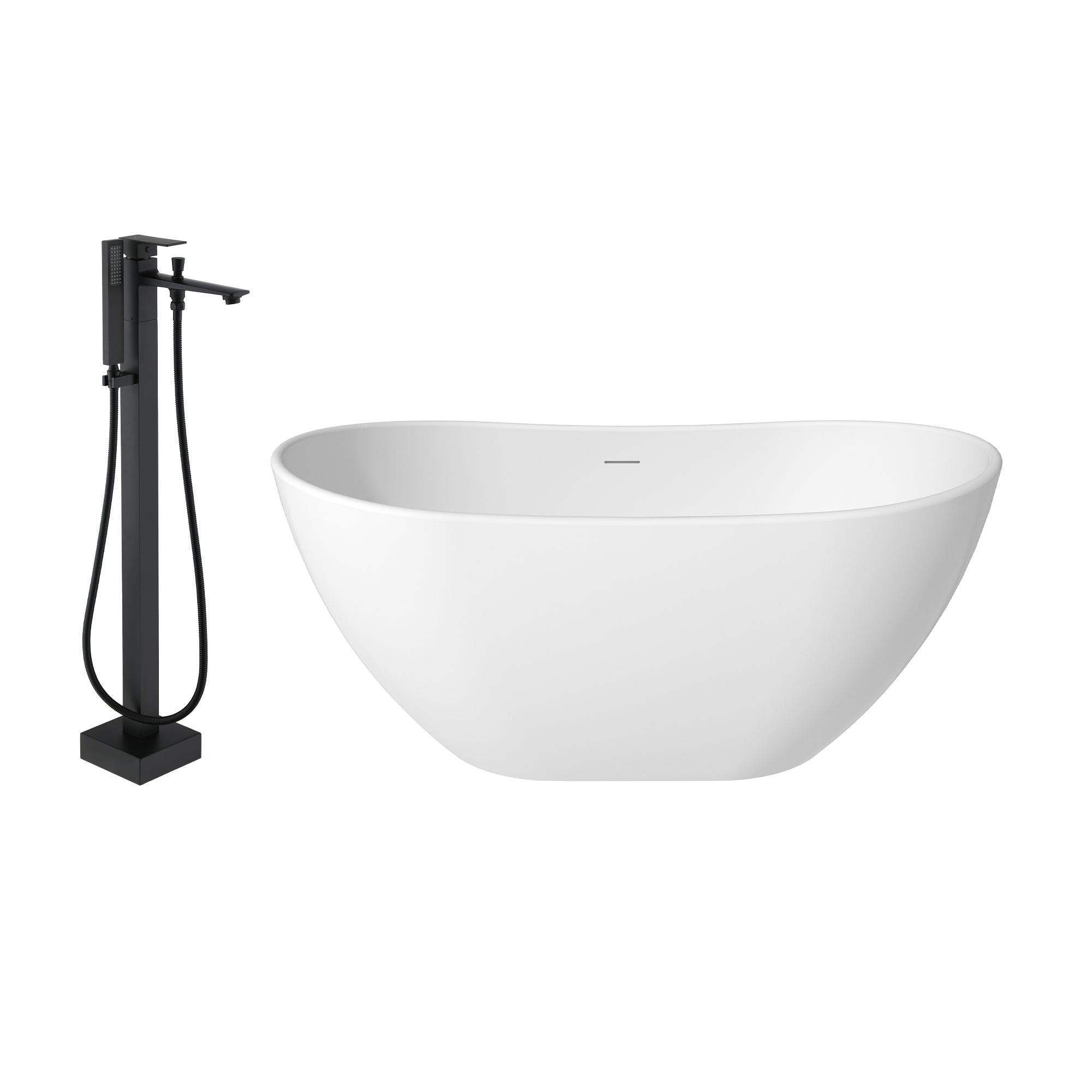 56"/65"/71" Solid Surface Stone Freestanding Tub - Soak in Style with Matte White Finish, Center Drain, and cUPc Certification(With/without Bathtub Faucet)
