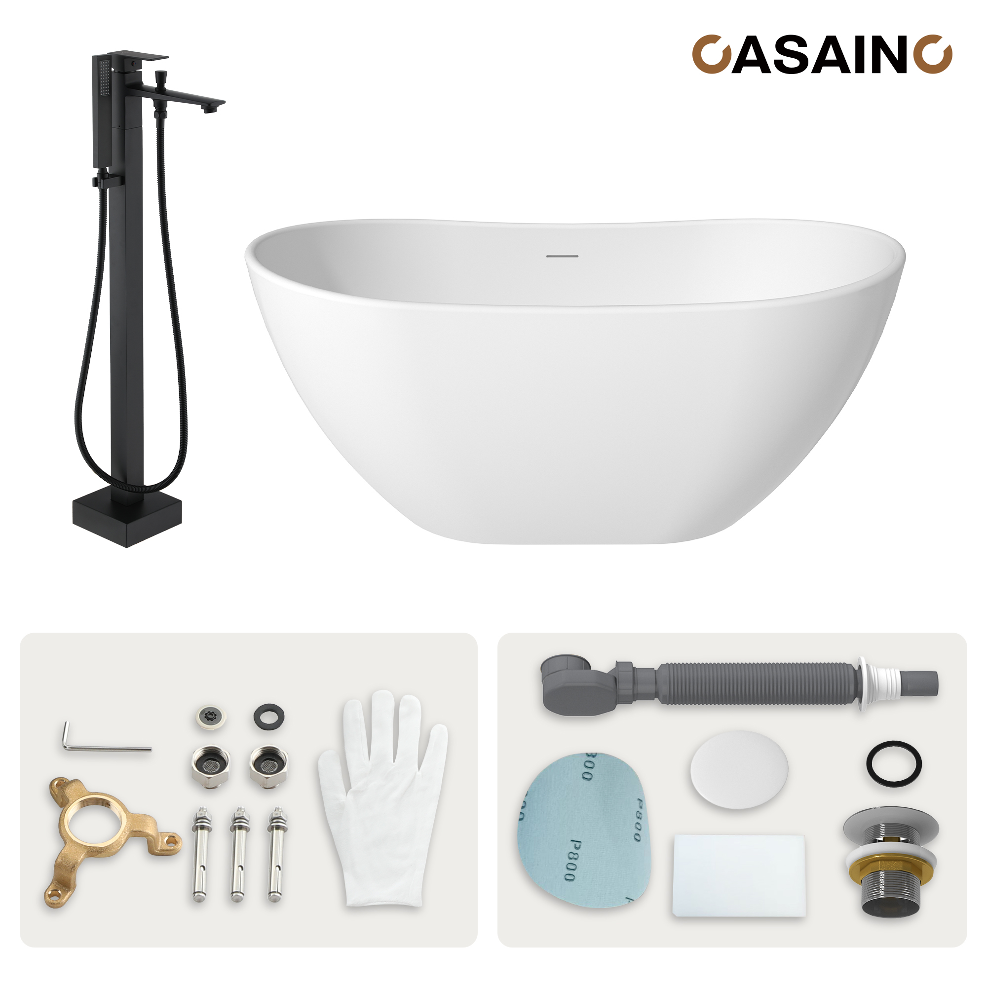 56"/65"/71" Solid Surface Stone Freestanding Tub - Soak in Style with Matte White Finish, Center Drain, and cUPc Certification(With/without Bathtub Faucet)