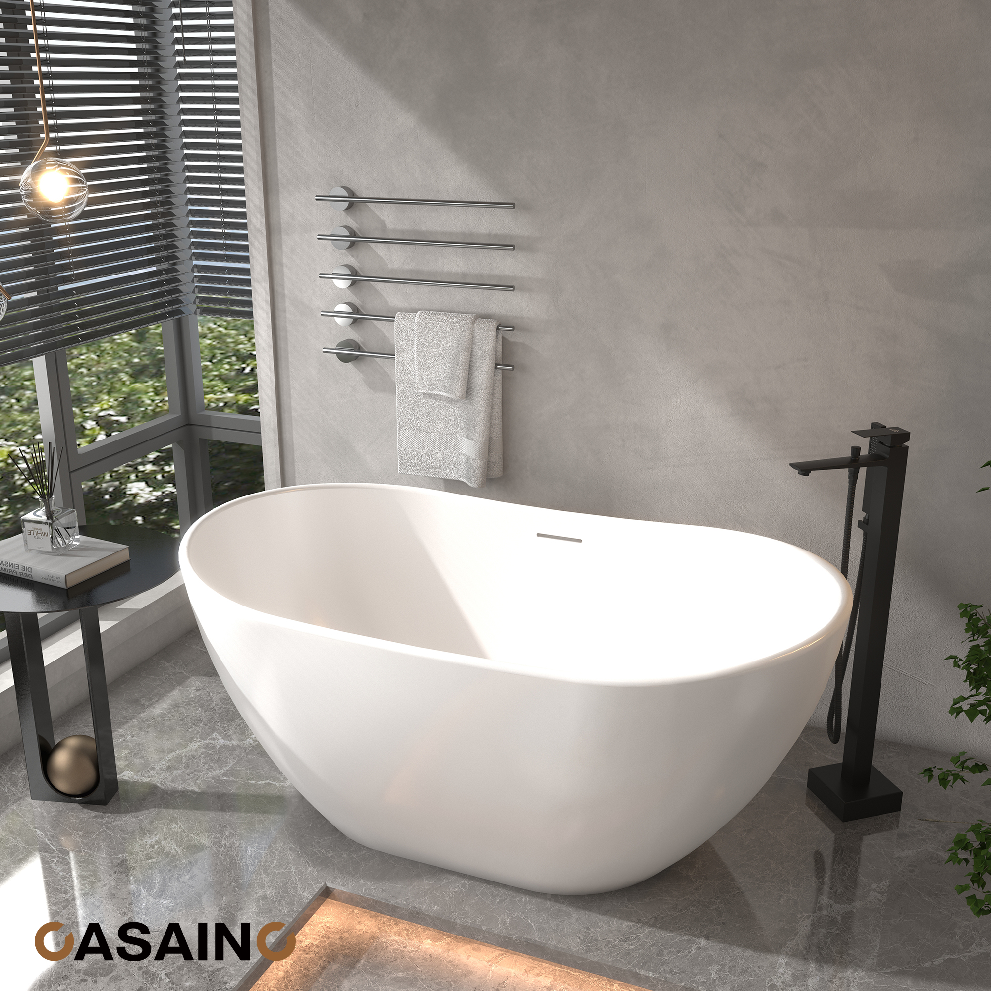 56"/65"/71" Solid Surface Stone Freestanding Tub - Soak in Style with Matte White Finish, Center Drain, and cUPc Certification(With/without Bathtub Faucet)