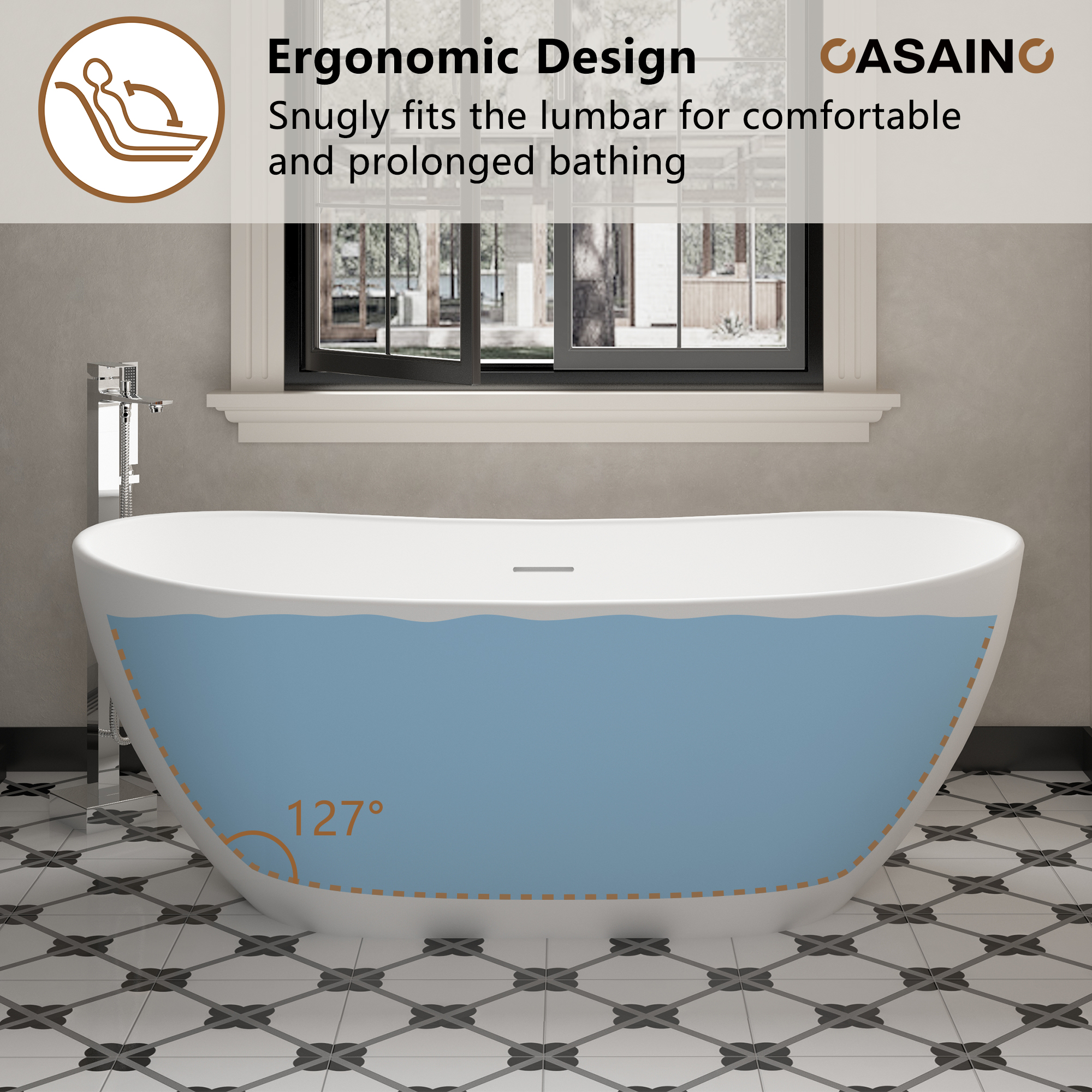 56"/65"/71" Solid Surface Stone Freestanding Tub - Soak in Style with Matte White Finish, Center Drain, and cUPc Certification(With/without Bathtub Faucet)