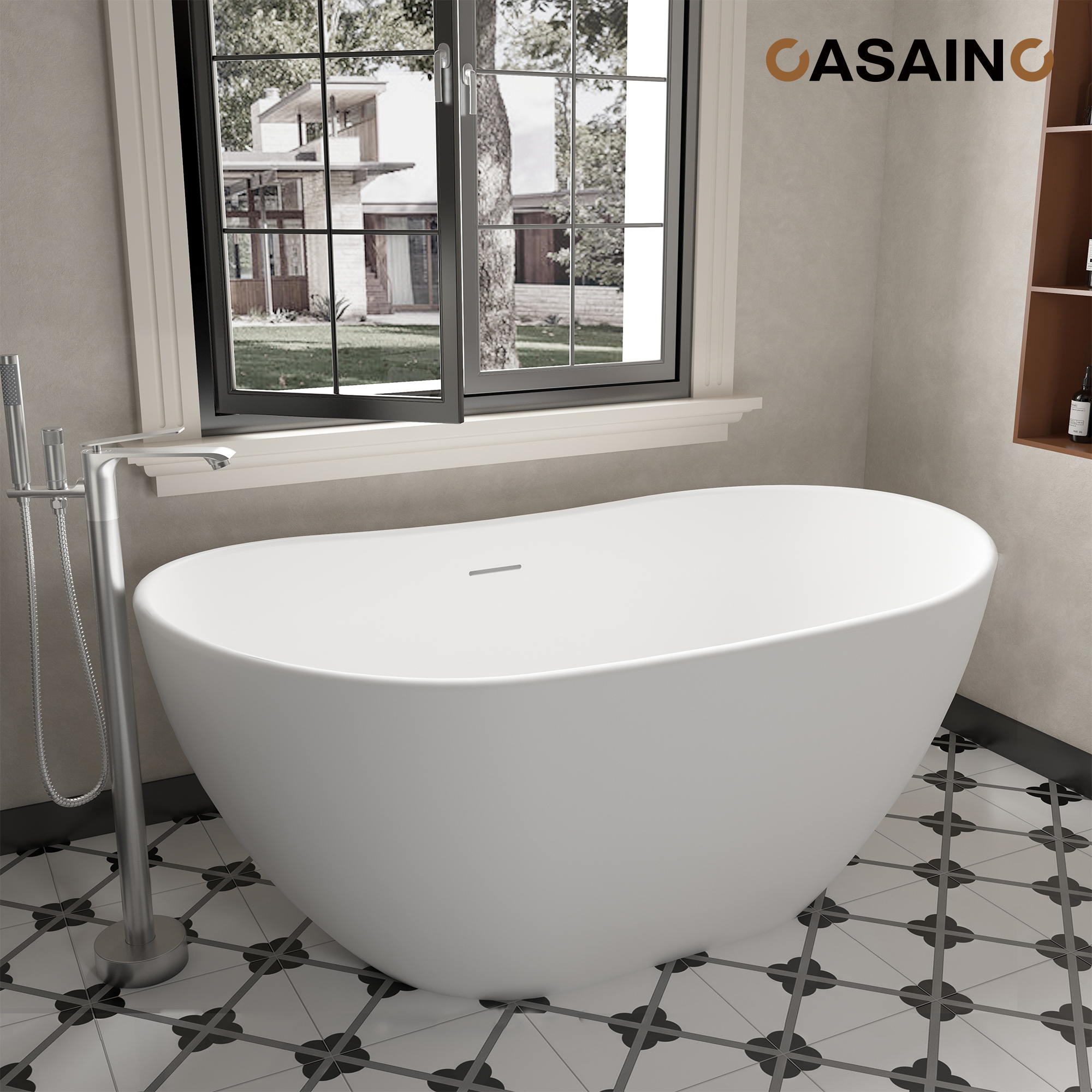 56"/65"/71" Solid Surface Stone Freestanding Tub - Soak in Style with Matte White Finish, Center Drain, and cUPc Certification(With/without Bathtub Faucet)