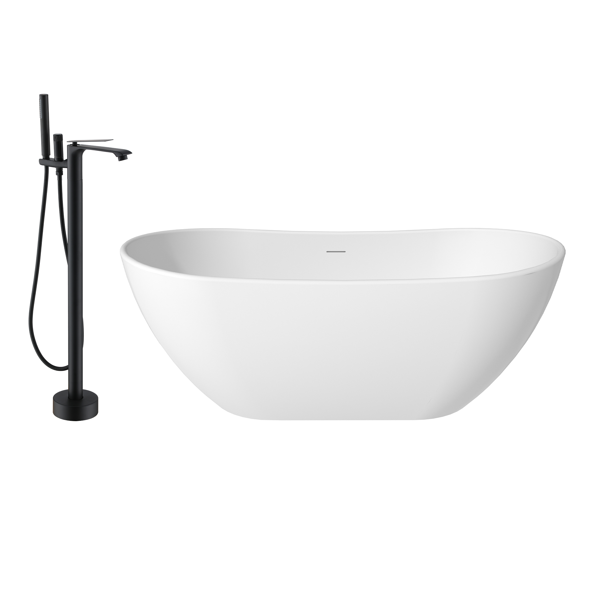 56"/65"/71" Solid Surface Stone Freestanding Tub - Soak in Style with Matte White Finish, Center Drain, and cUPc Certification(With/without Bathtub Faucet)