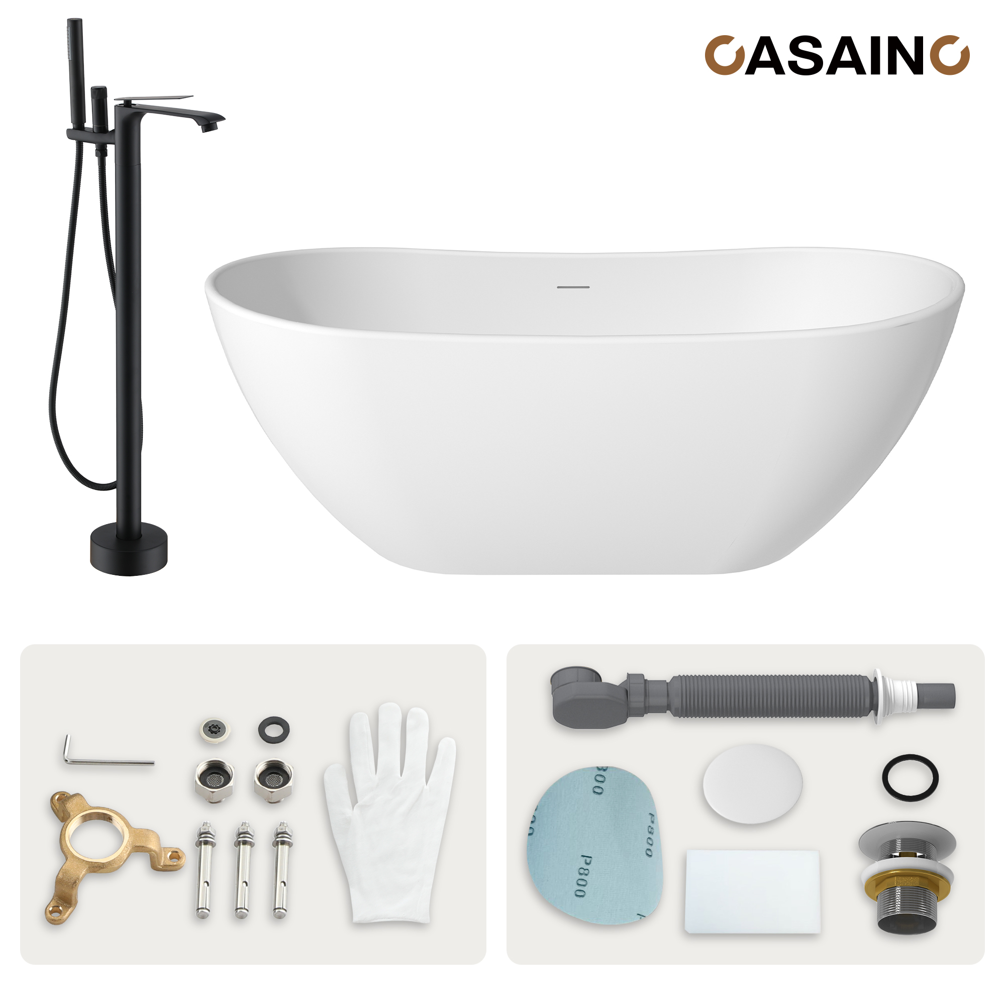 56"/65"/71" Solid Surface Stone Freestanding Tub - Soak in Style with Matte White Finish, Center Drain, and cUPc Certification(With/without Bathtub Faucet)