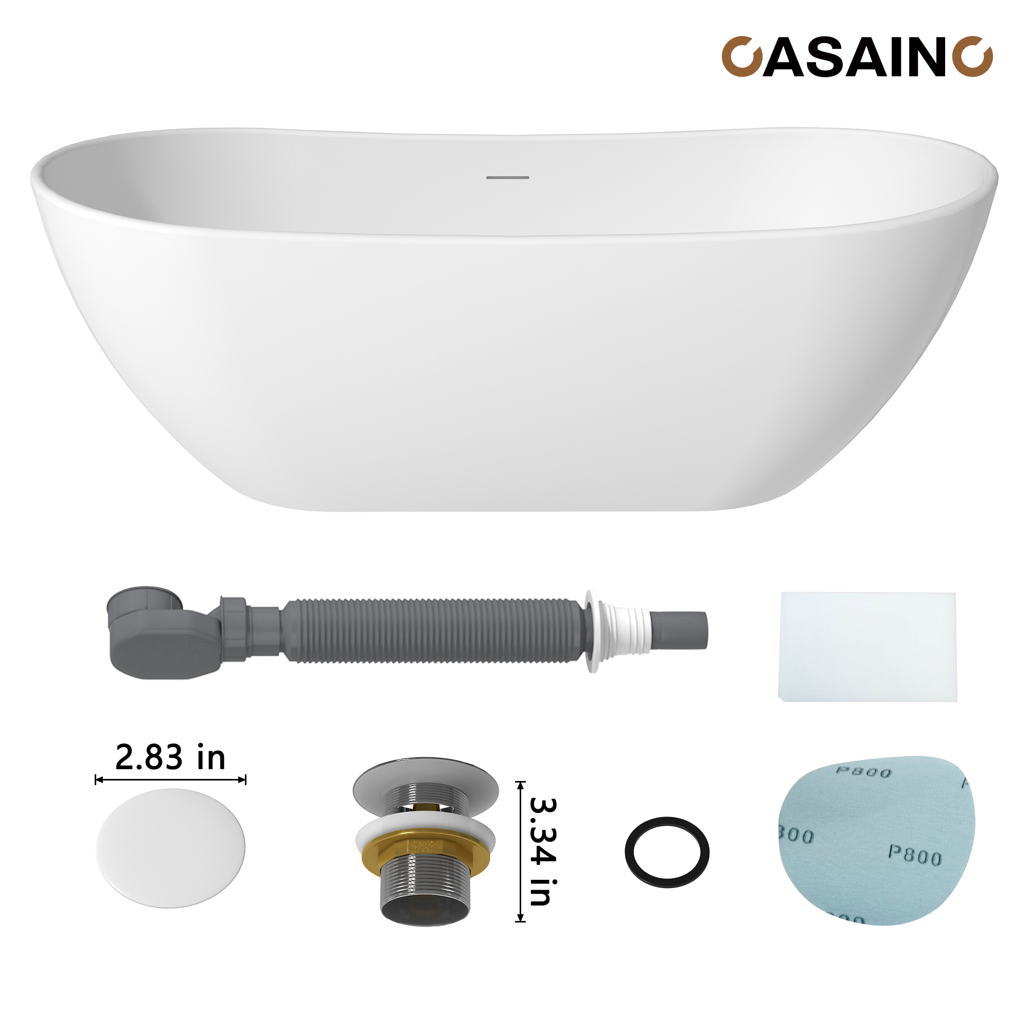 56"/65"/71" Solid Surface Stone Freestanding Tub - Soak in Style with Matte White Finish, Center Drain, and cUPc Certification(With/without Bathtub Faucet)