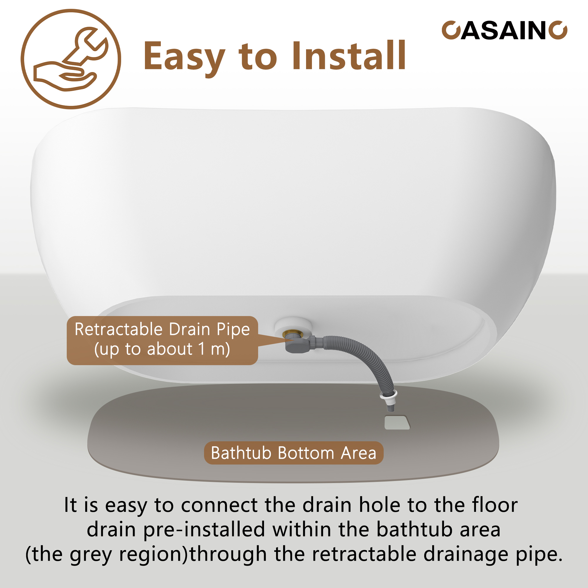56"/65"/71" Solid Surface Stone Freestanding Tub - Soak in Style with Matte White Finish, Center Drain, and cUPc Certification(With/without Bathtub Faucet)