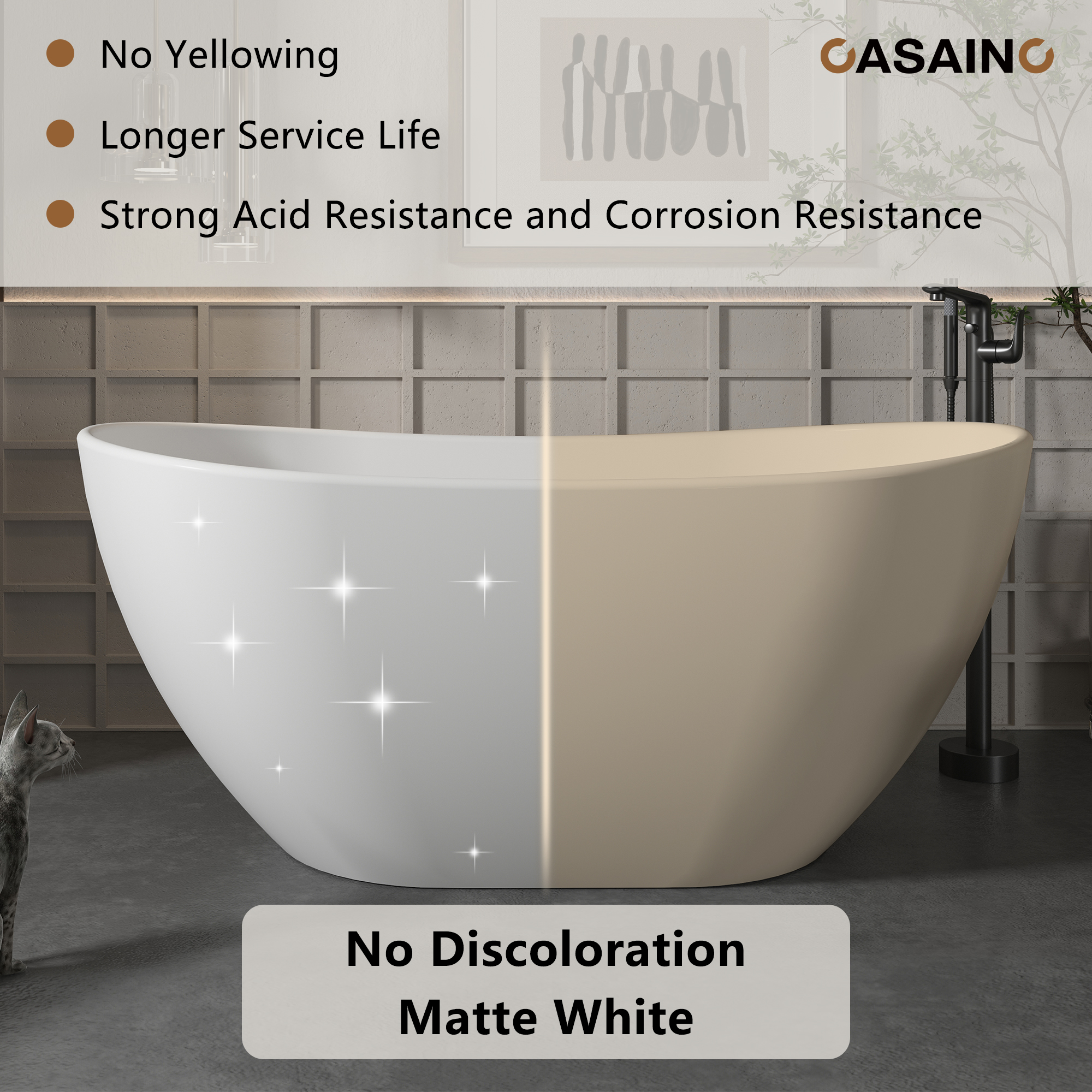 56"/65"/71" Solid Surface Stone Freestanding Tub - Soak in Style with Matte White Finish, Center Drain, and cUPc Certification(With/without Bathtub Faucet)