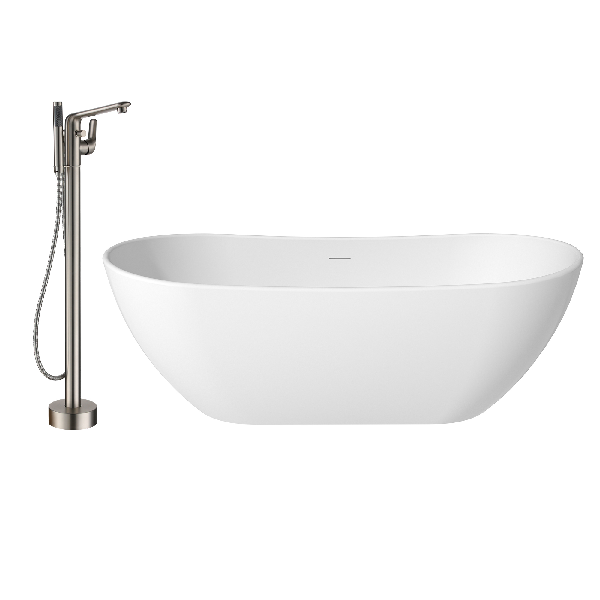 56"/65"/71" Solid Surface Stone Freestanding Tub - Soak in Style with Matte White Finish, Center Drain, and cUPc Certification(With/without Bathtub Faucet)