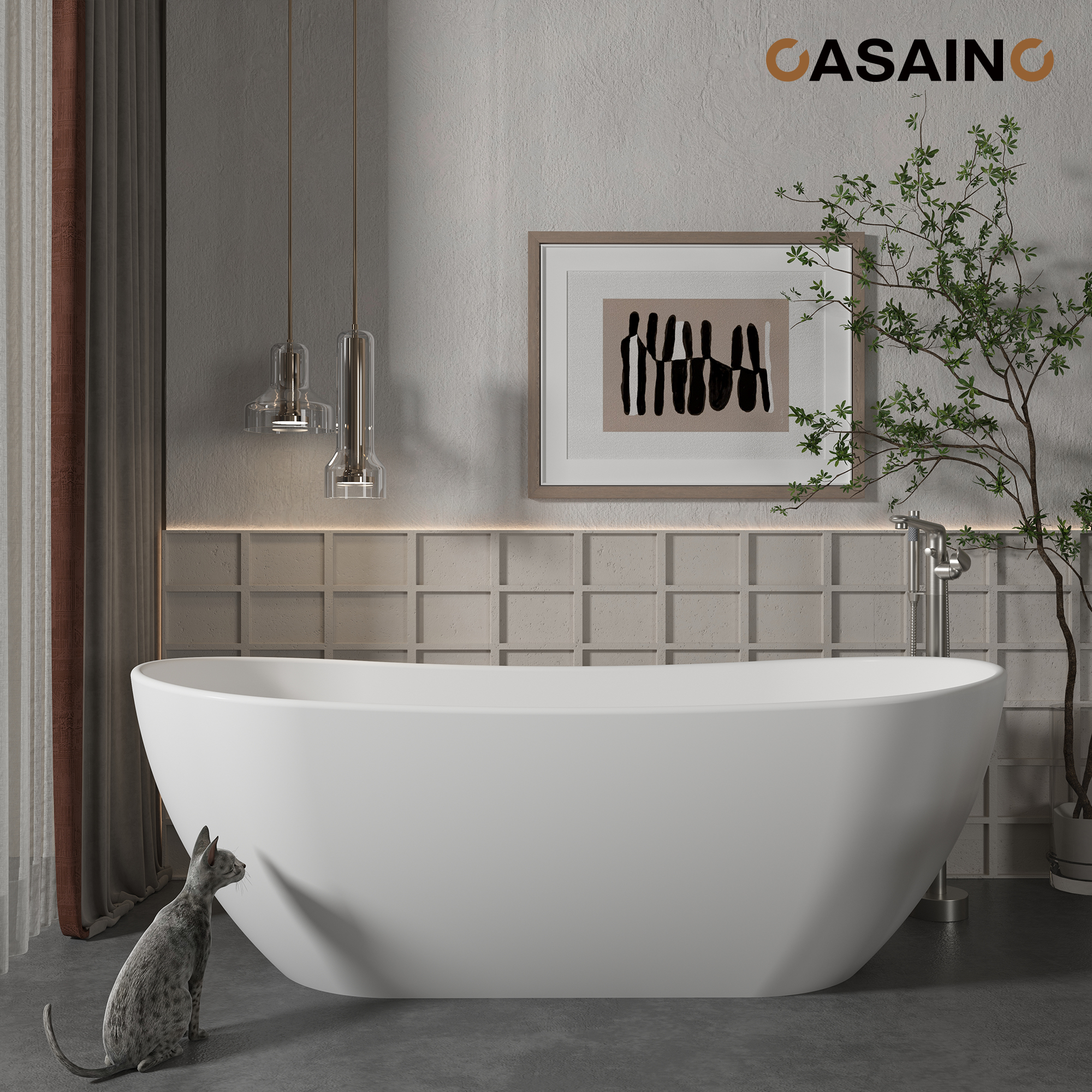 56"/65"/71" Solid Surface Stone Freestanding Tub - Soak in Style with Matte White Finish, Center Drain, and cUPc Certification(With/without Bathtub Faucet)