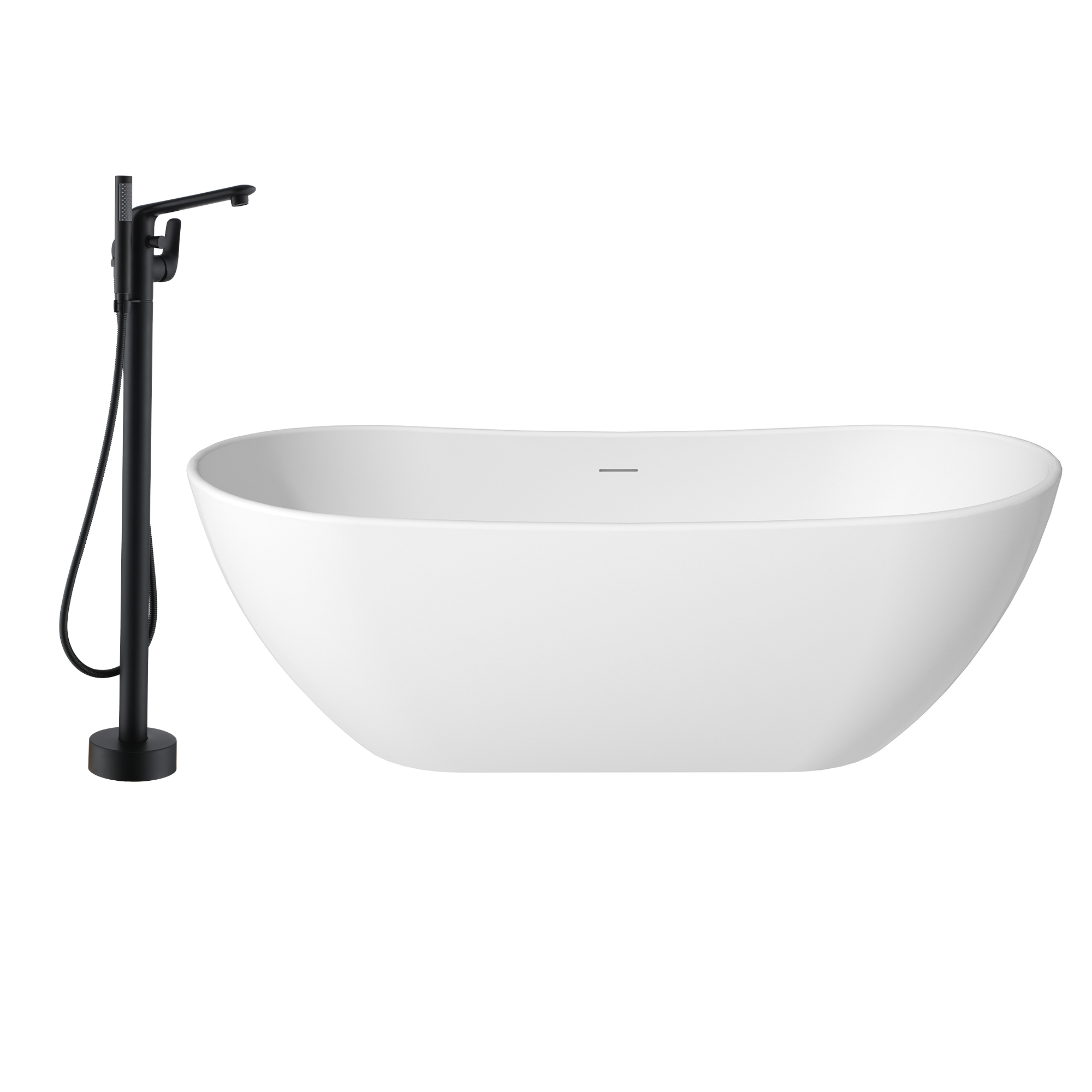 56"/65"/71" Solid Surface Stone Freestanding Tub - Soak in Style with Matte White Finish, Center Drain, and cUPc Certification(With/without Bathtub Faucet)