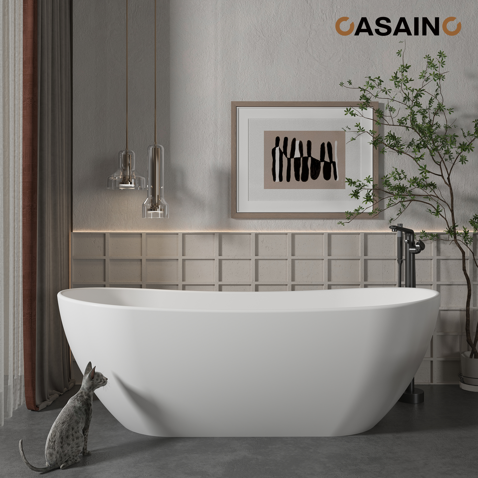 56"/65"/71" Solid Surface Stone Freestanding Tub - Soak in Style with Matte White Finish, Center Drain, and cUPc Certification(With/without Bathtub Faucet)