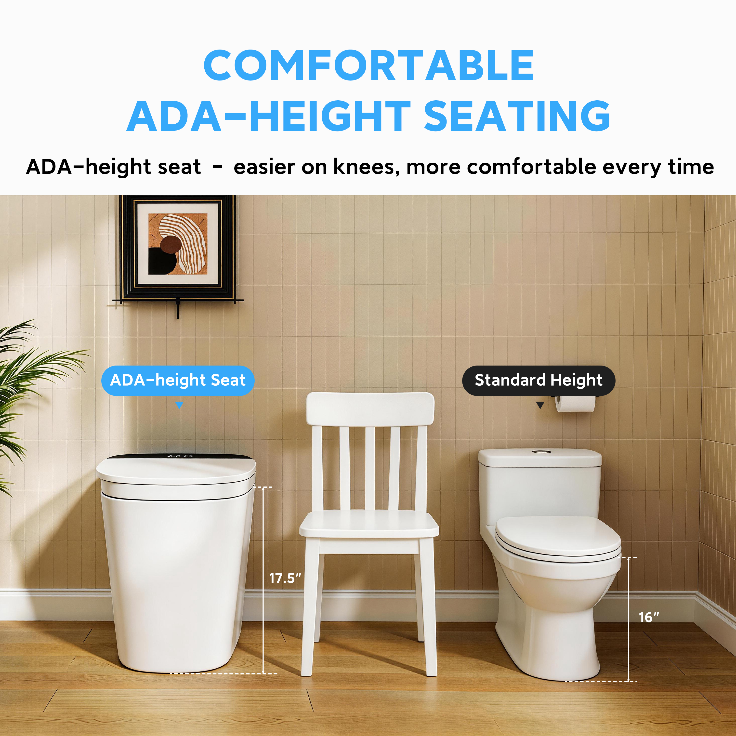 Luxe Smart  Bidet Toilet with Integrated Tank，Built-in Deodorizer Remote Control and LED Display, White