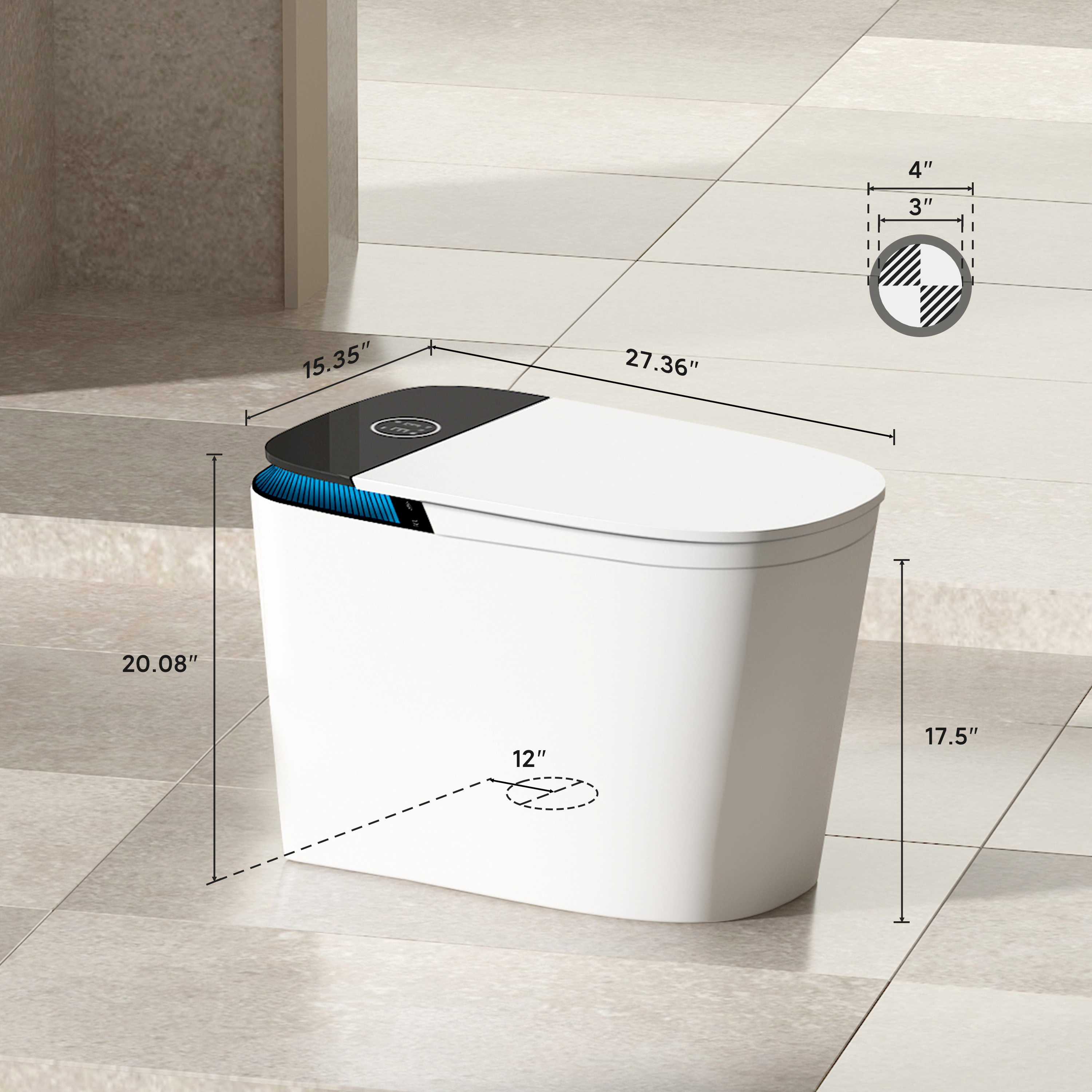 Luxe Smart  Bidet Toilet with Integrated Tank，Built-in Deodorizer Remote Control and LED Display, White