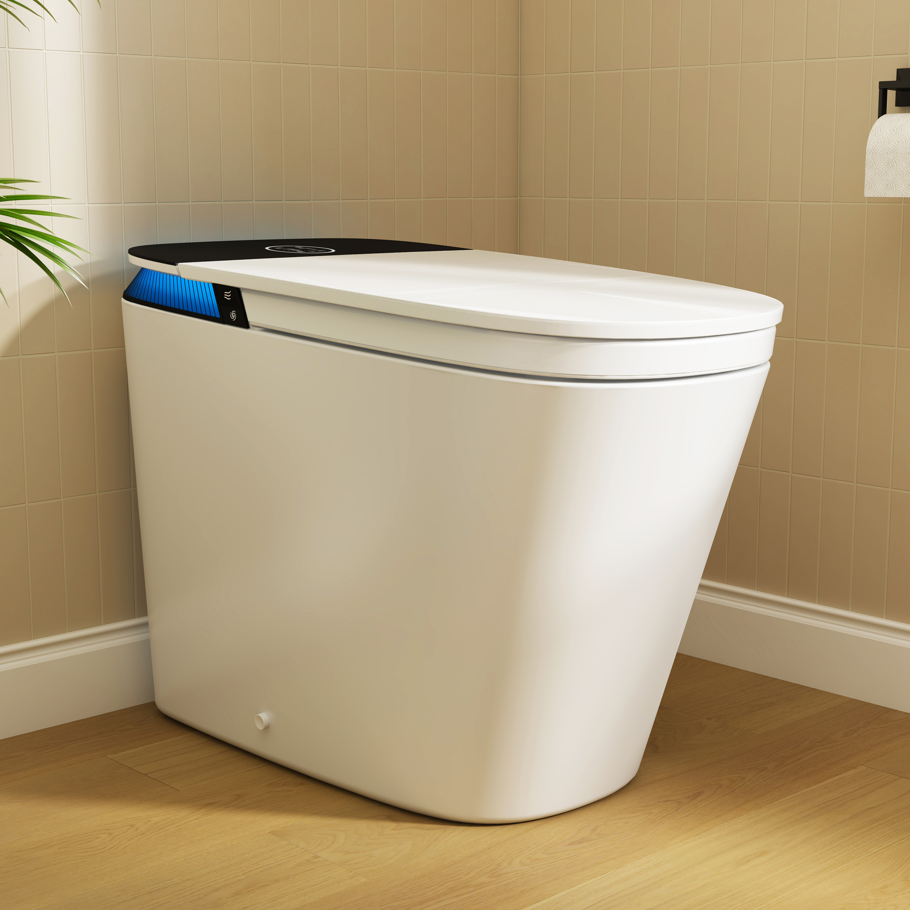 Luxe Smart  Bidet Toilet with Integrated Tank，Built-in Deodorizer Remote Control and LED Display, White