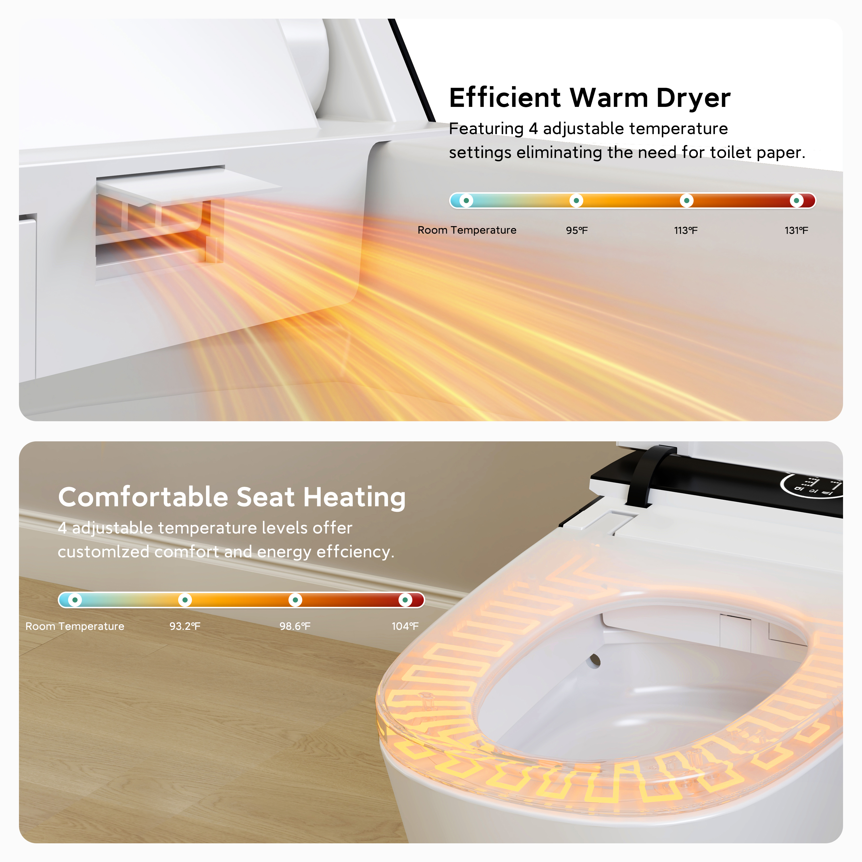 Luxe Smart  Bidet Toilet with Integrated Tank，Built-in Deodorizer Remote Control and LED Display, White