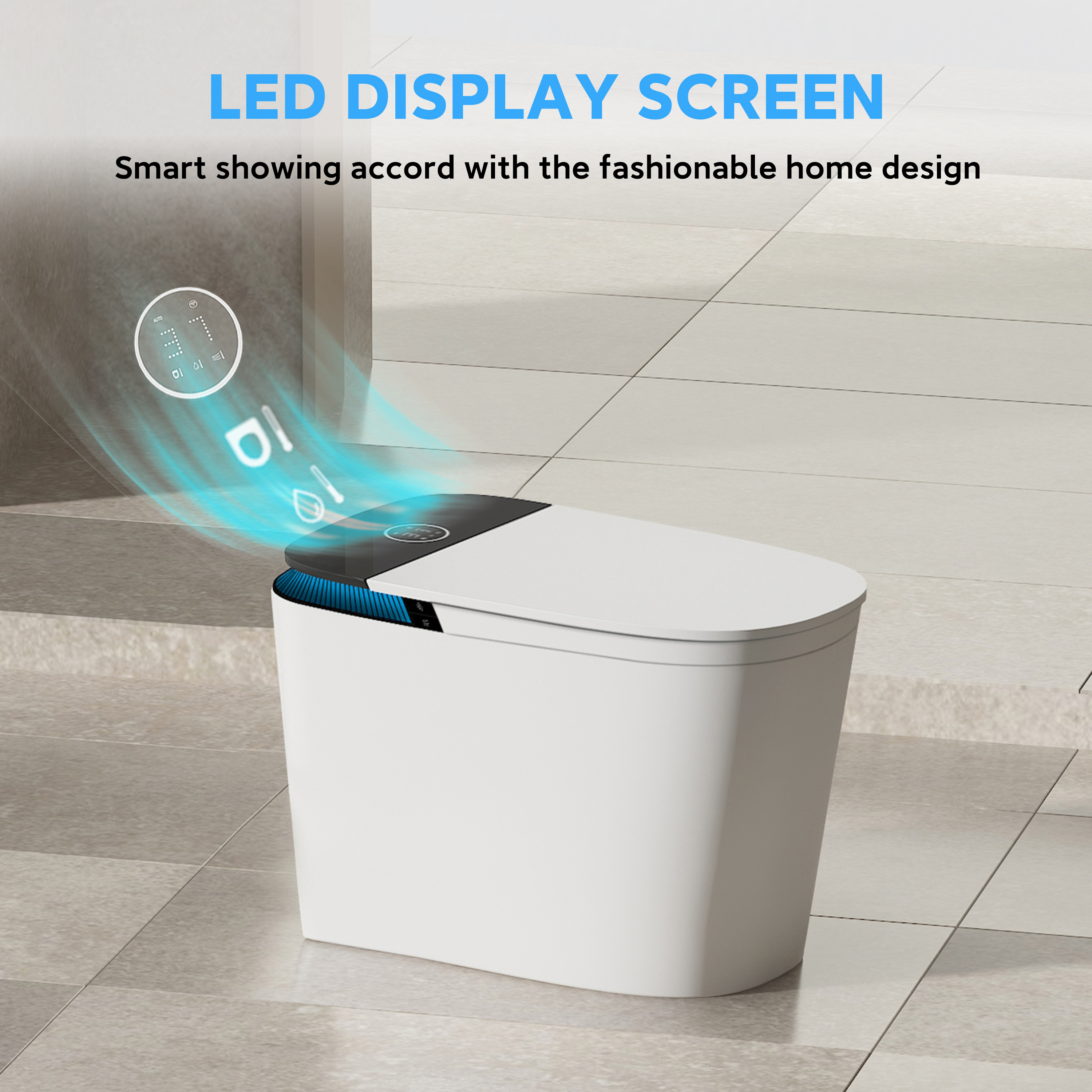Luxe Smart  Bidet Toilet with Integrated Tank，Built-in Deodorizer Remote Control and LED Display, White