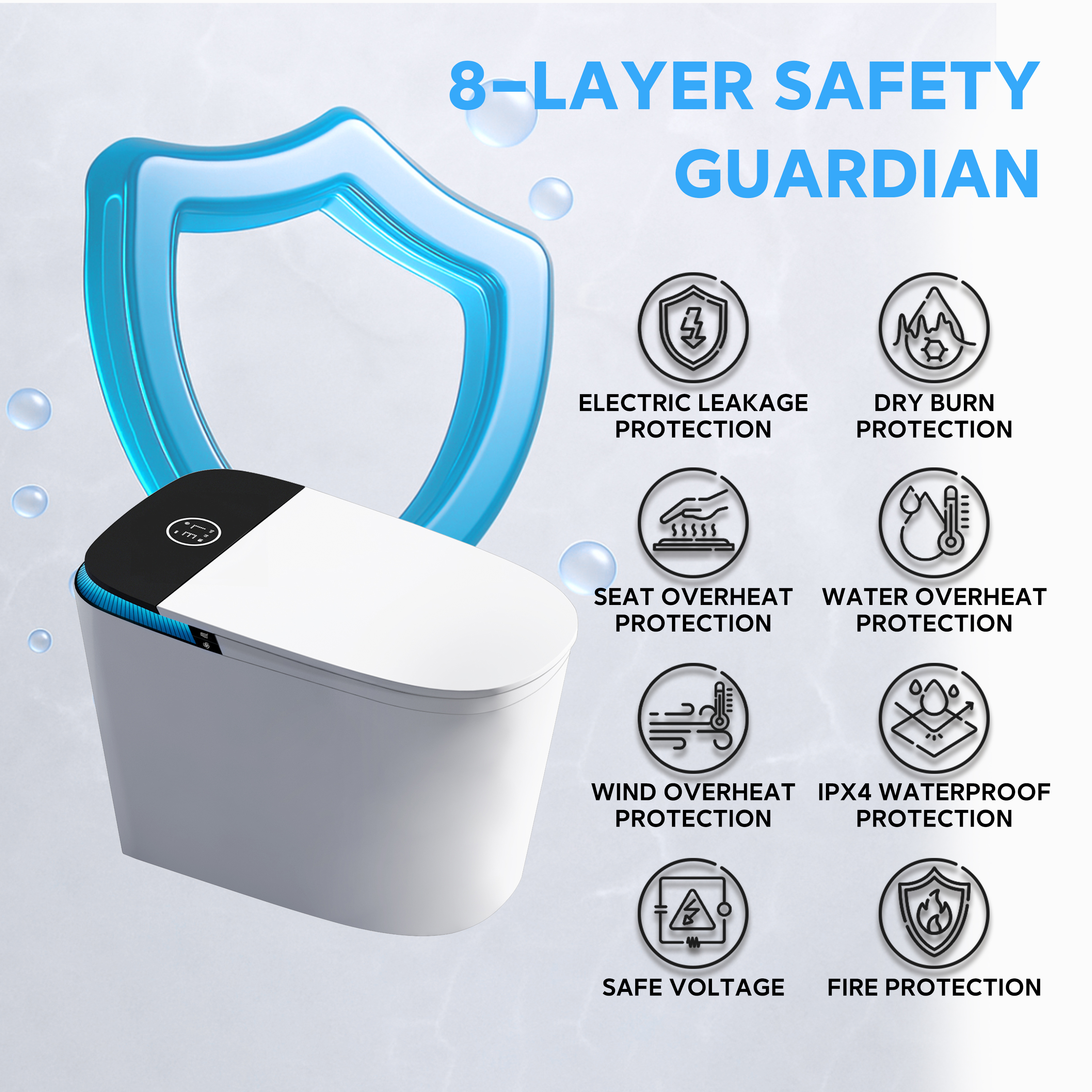 Luxe Smart  Bidet Toilet with Integrated Tank，Built-in Deodorizer Remote Control and LED Display, White