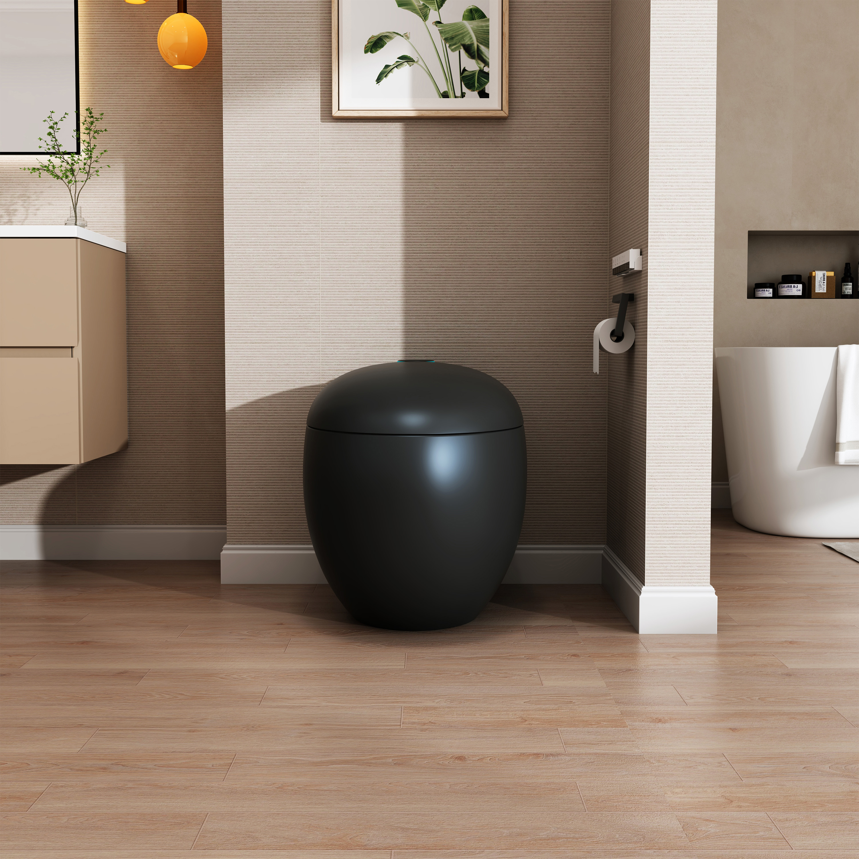 Luxe Smart Toilet with Tank，Auto Open & Close and Easy-Clean Surface, White/Black