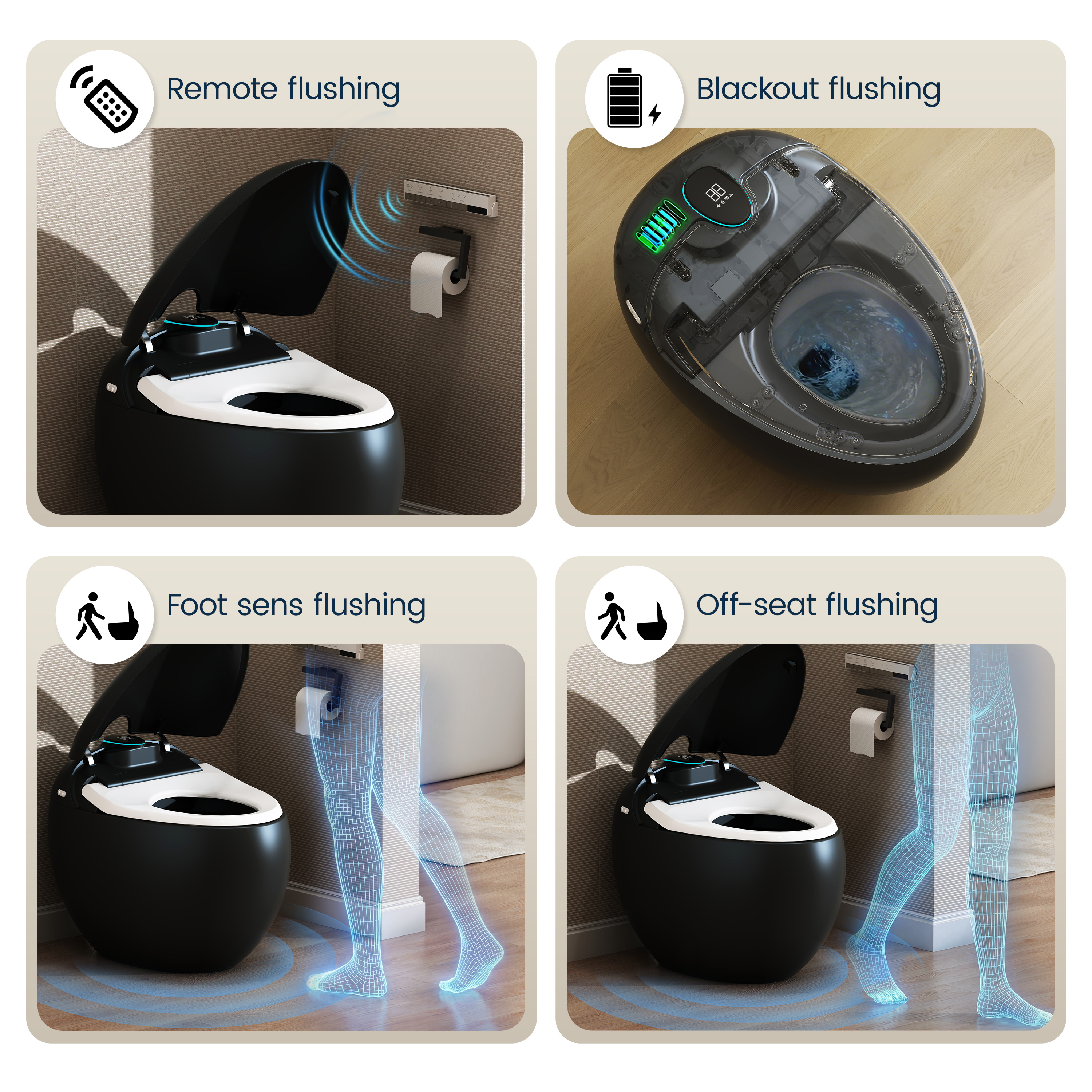 Luxe Smart Toilet with Tank，Auto Open & Close and Easy-Clean Surface, White/Black