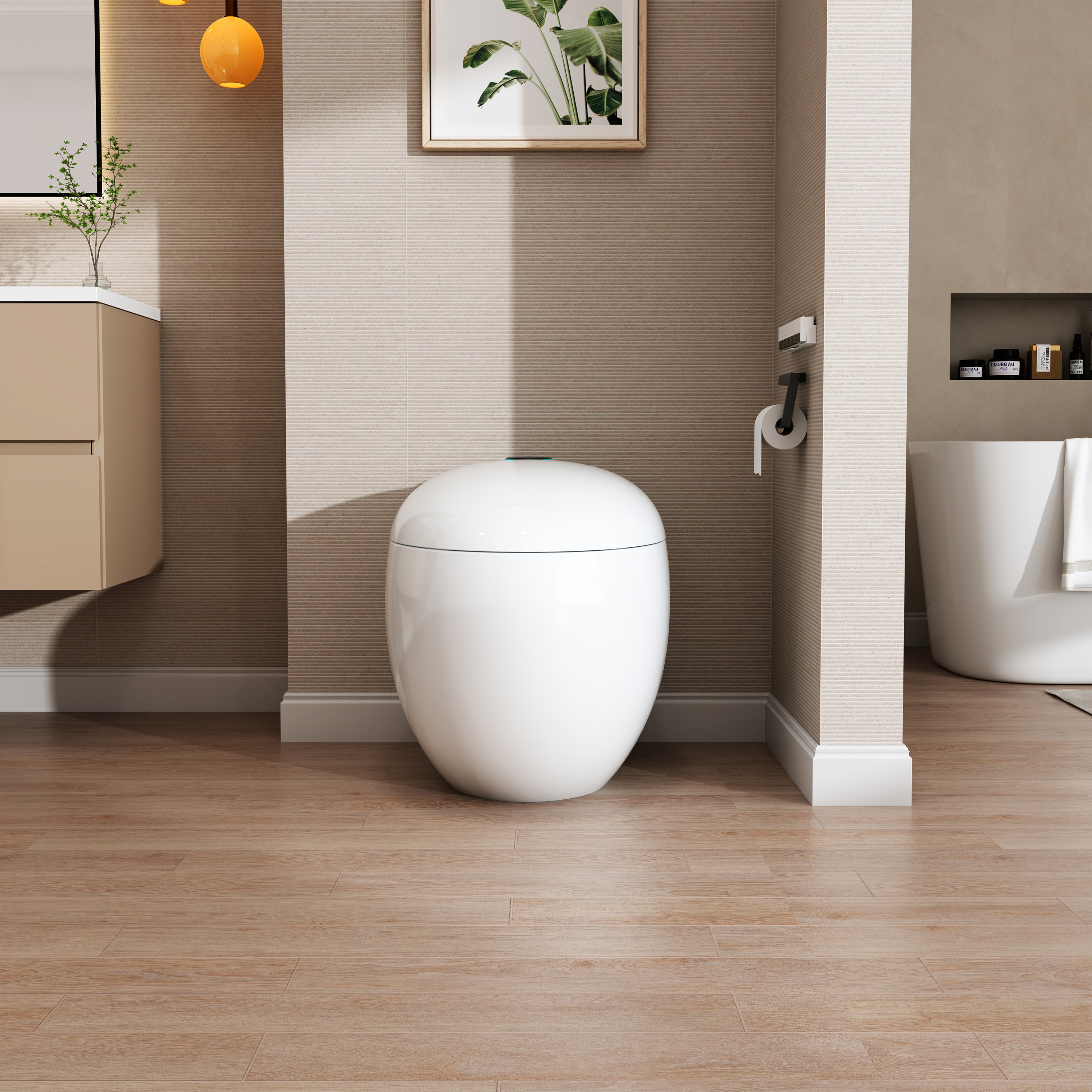 Luxe Smart Toilet with Tank，Auto Open & Close and Easy-Clean Surface, White/Black