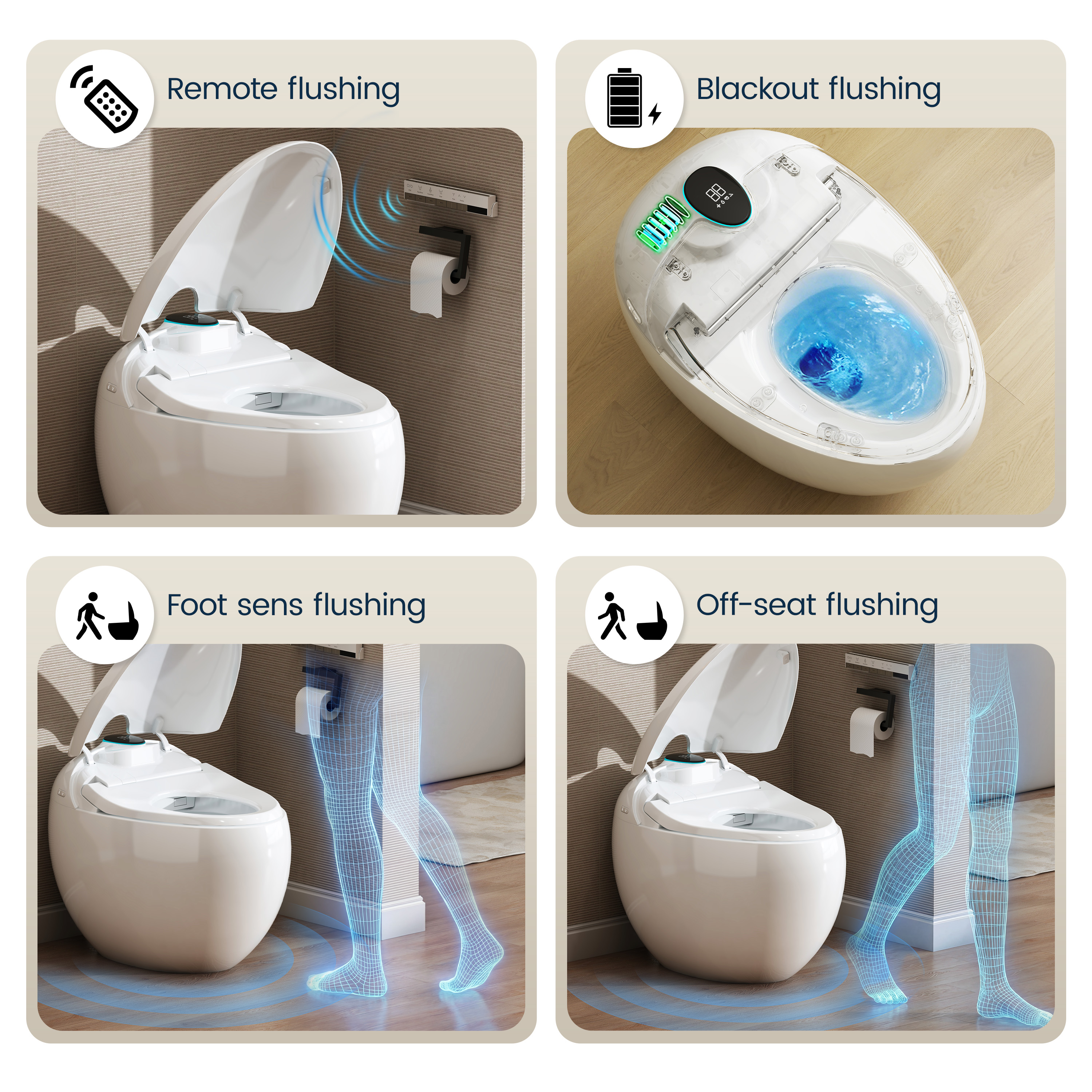 Luxe Smart Toilet with Tank，Auto Open & Close and Easy-Clean Surface, White/Black