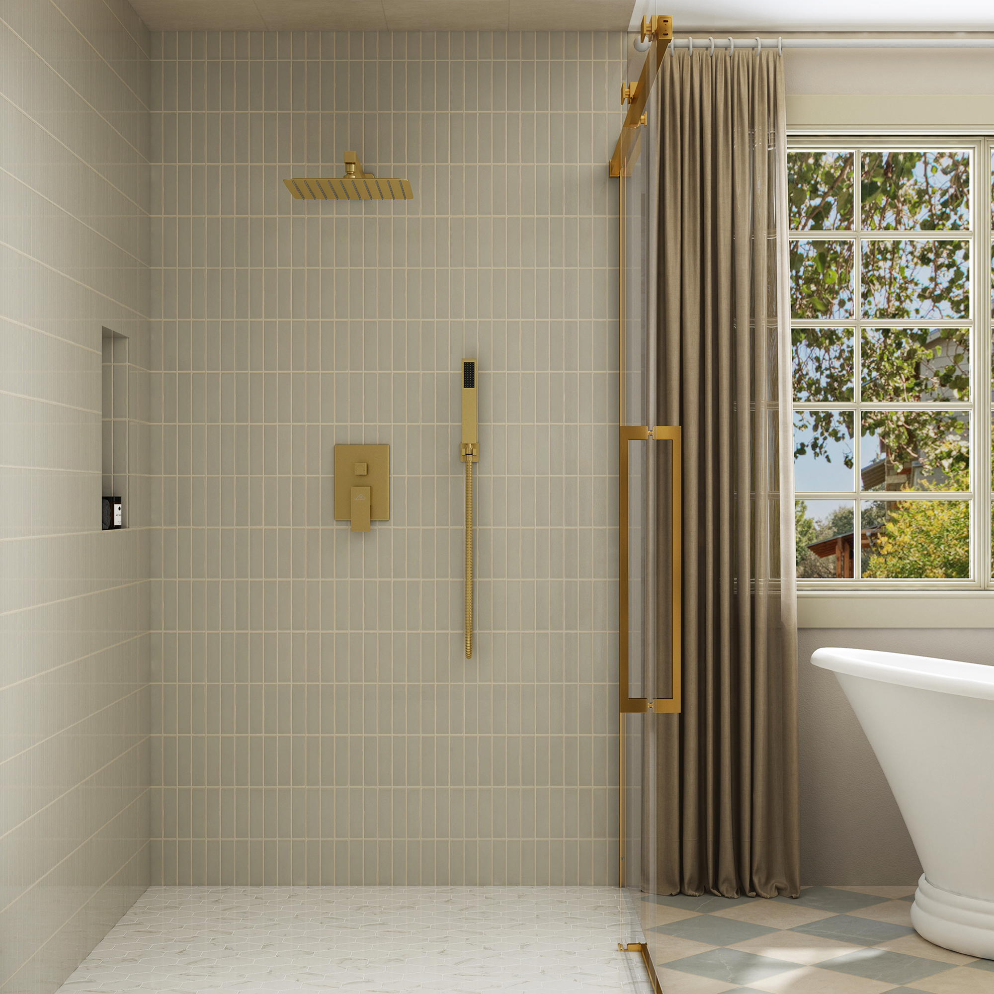 10" Wall Mounted Dual Shower Head Shower System with Hand Shower