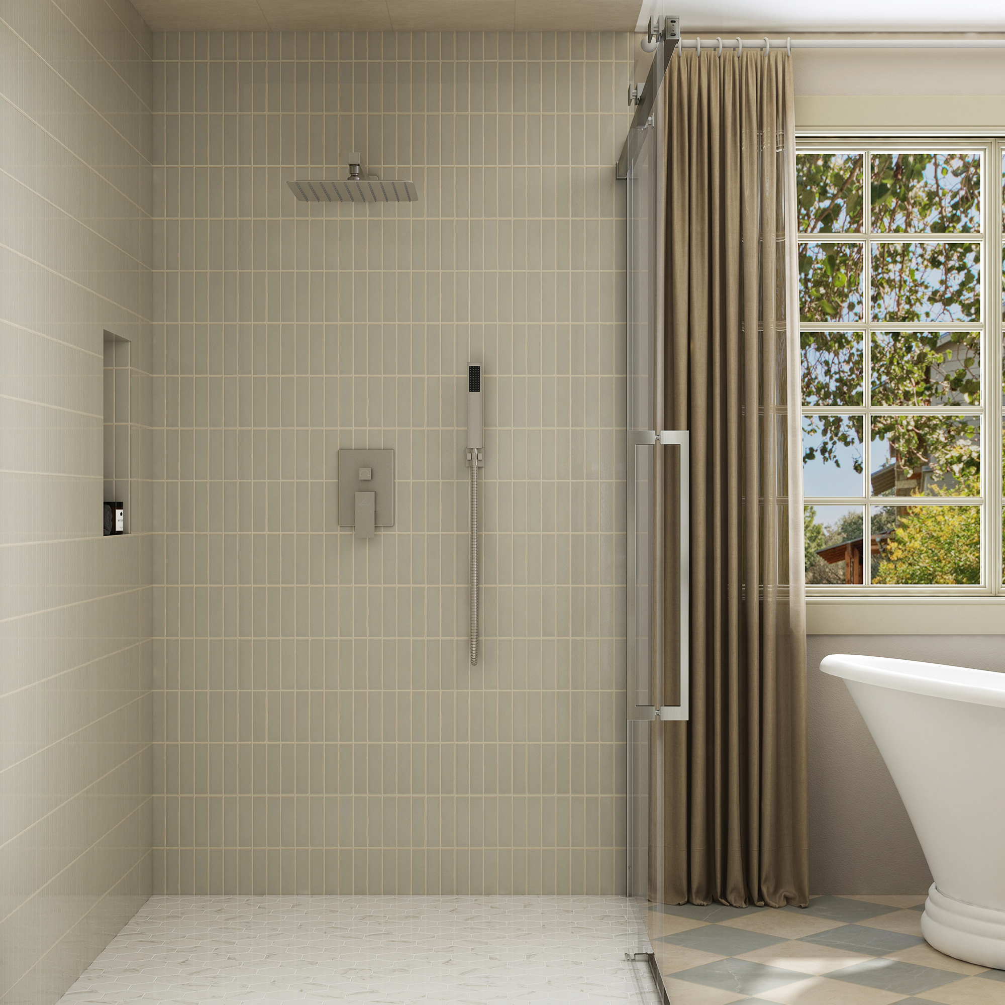 10" Wall Mounted Dual Shower Head Shower System with Hand Shower