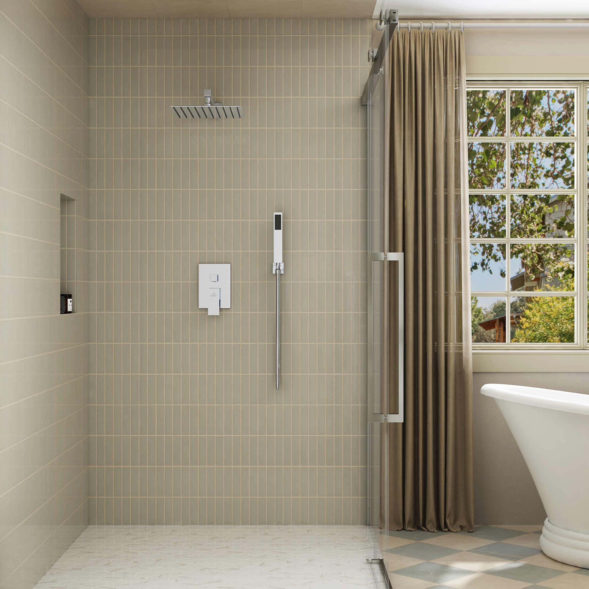 10" Wall Mounted Dual Shower Head Shower System with Hand Shower