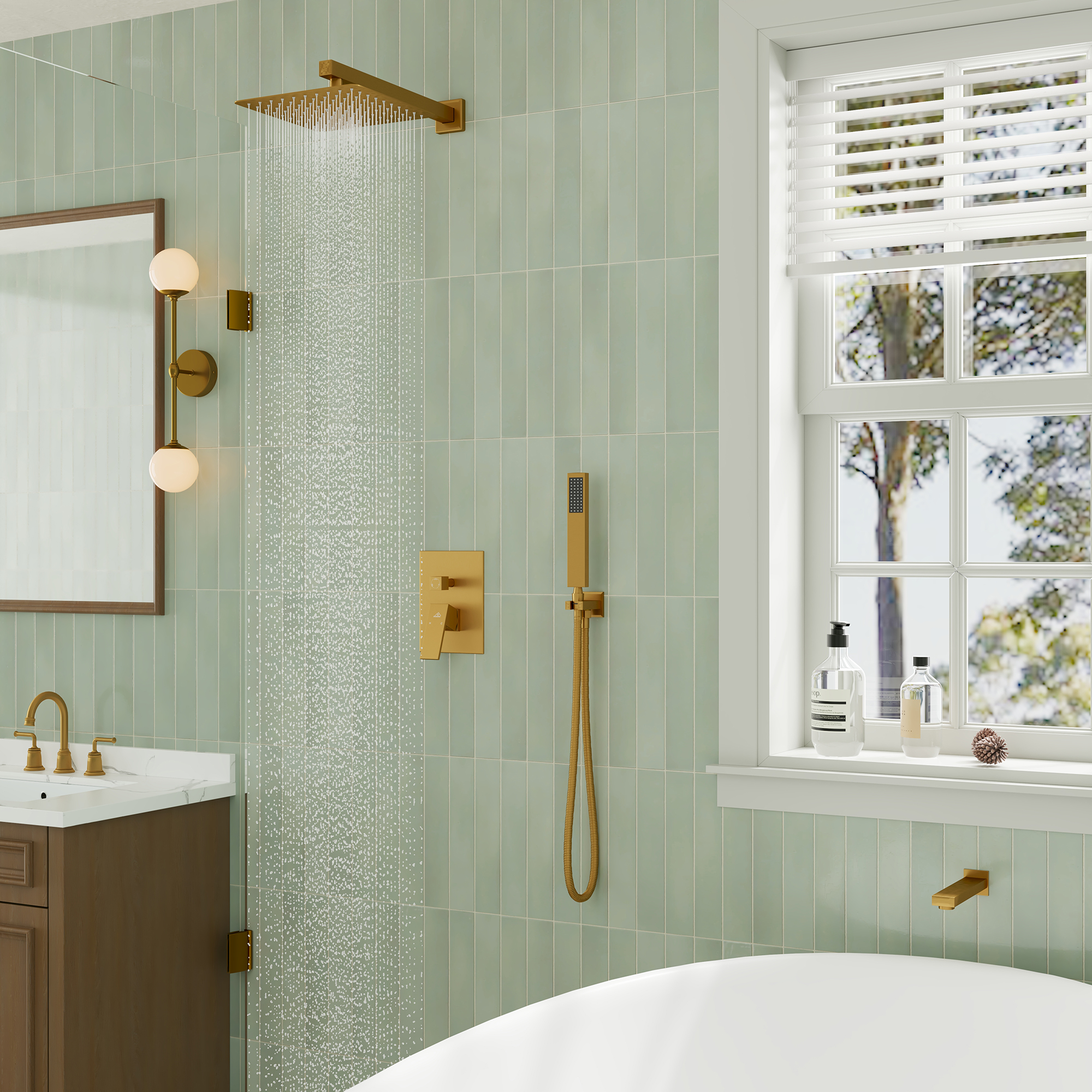 10" Wall Mounted Dual Shower Heads Shower System With Tub Spout 