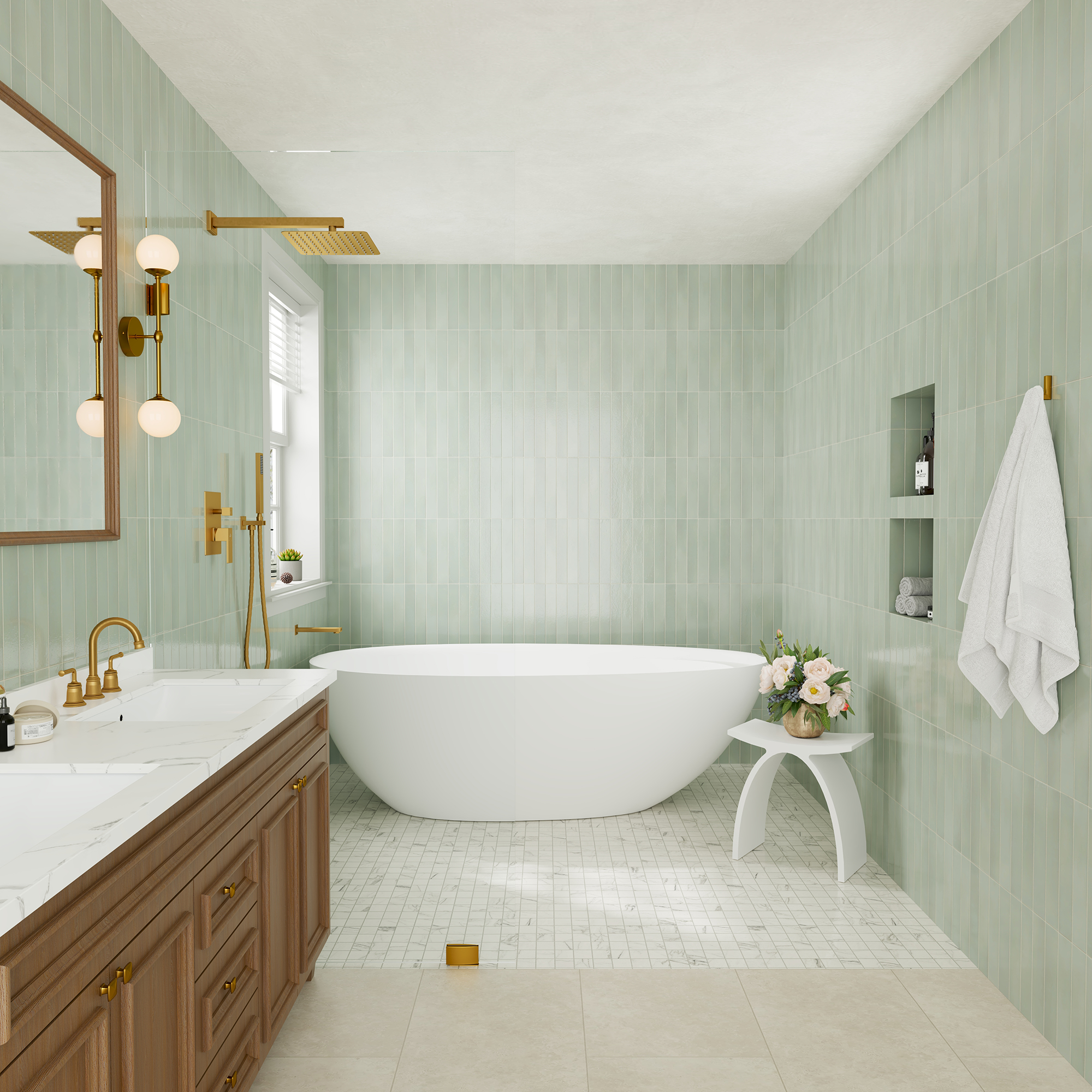 10" Wall Mounted Dual Shower Heads Shower System With Tub Spout 