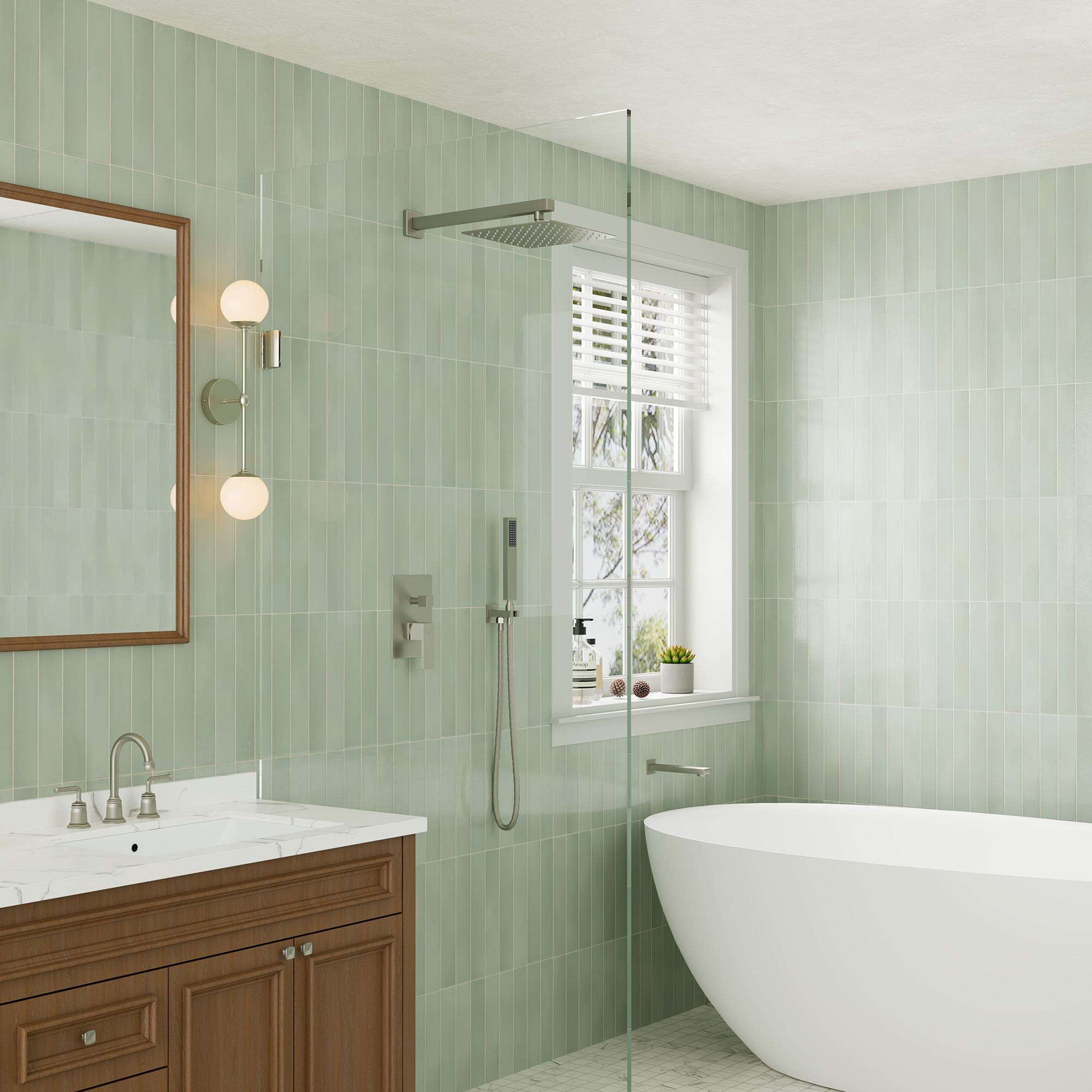 10" Wall Mounted Dual Shower Heads Shower System With Tub Spout 