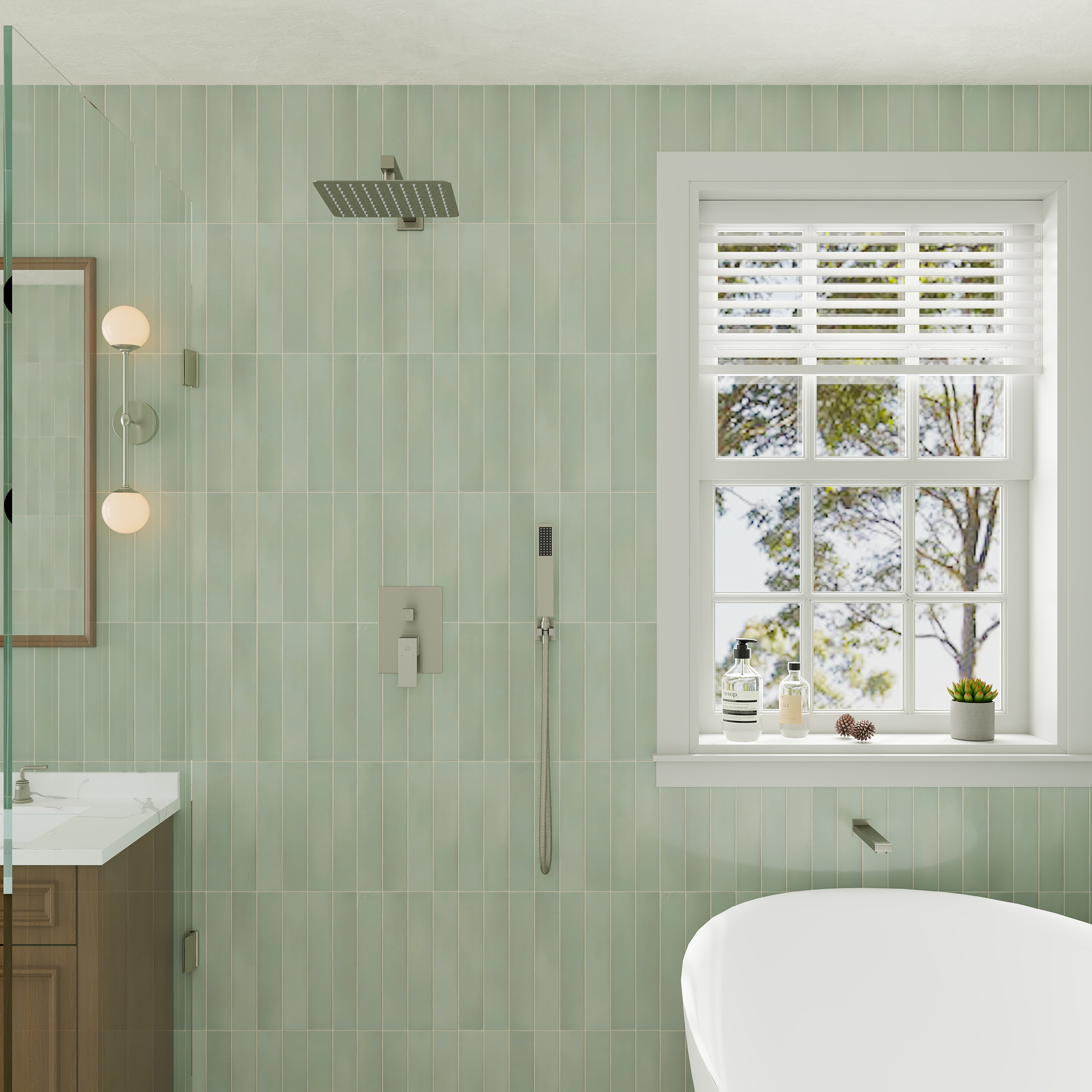 10" Wall Mounted Dual Shower Heads Shower System With Tub Spout 