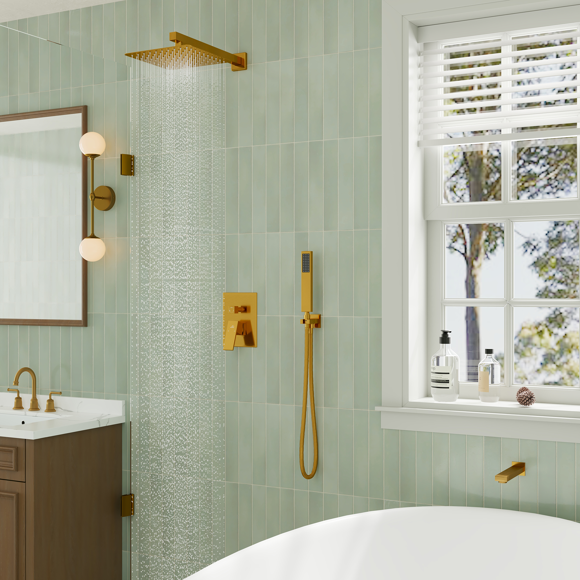 10" Wall Mounted Dual Shower Heads Shower System With Tub Spout 