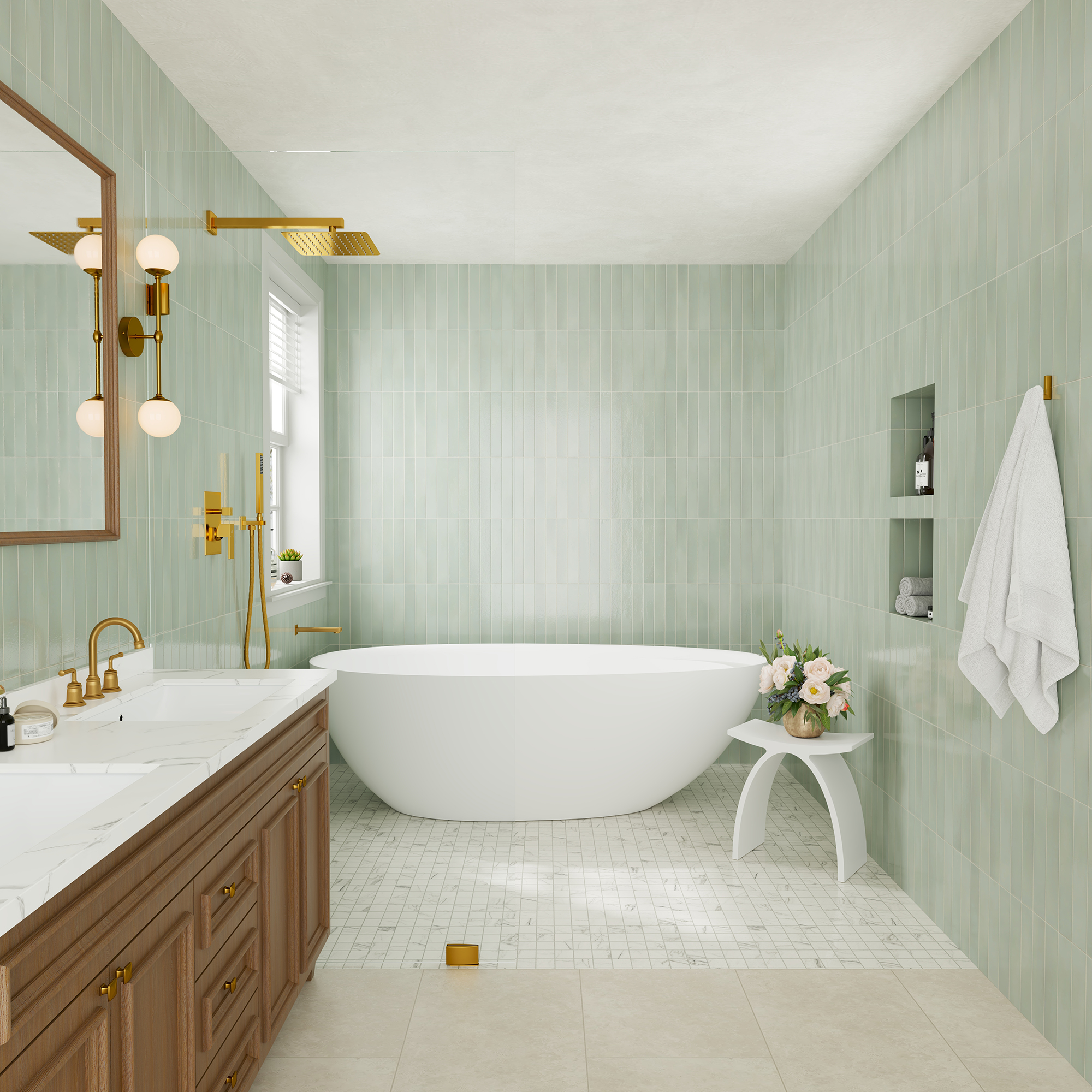 10" Wall Mounted Dual Shower Heads Shower System With Tub Spout 