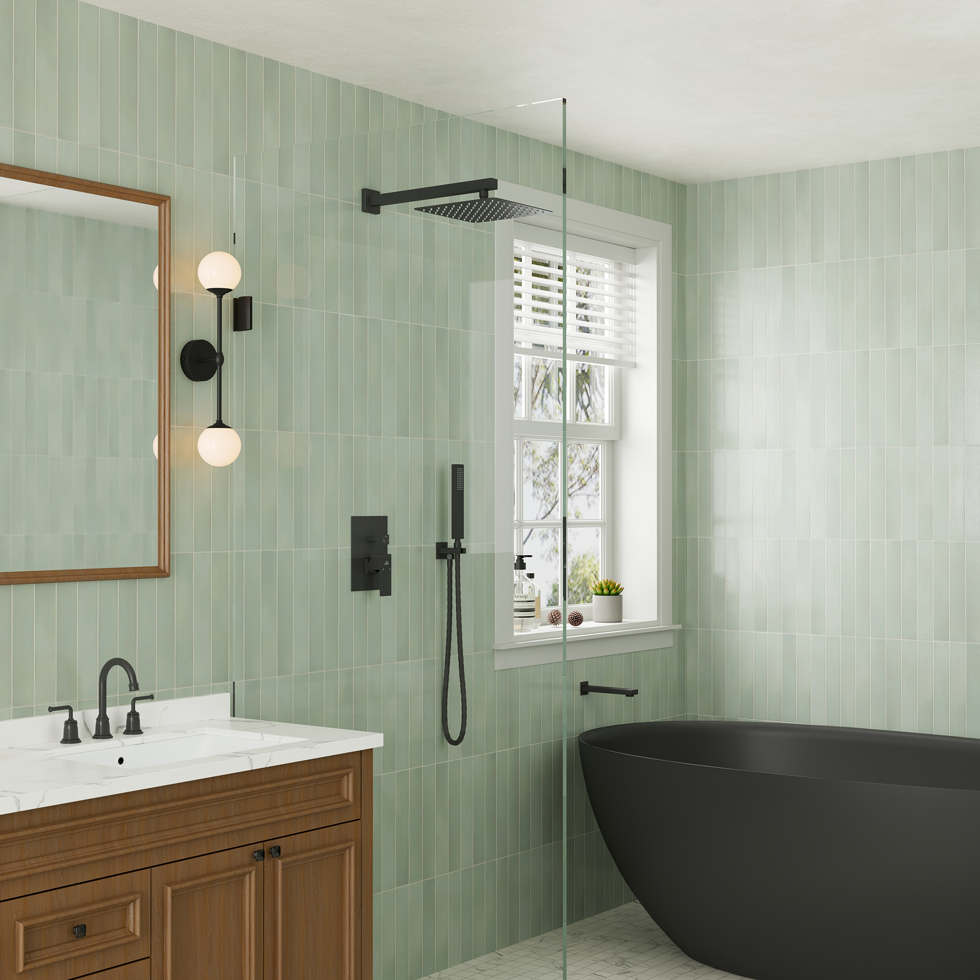 10" Wall Mounted Dual Shower Heads Shower System With Tub Spout 