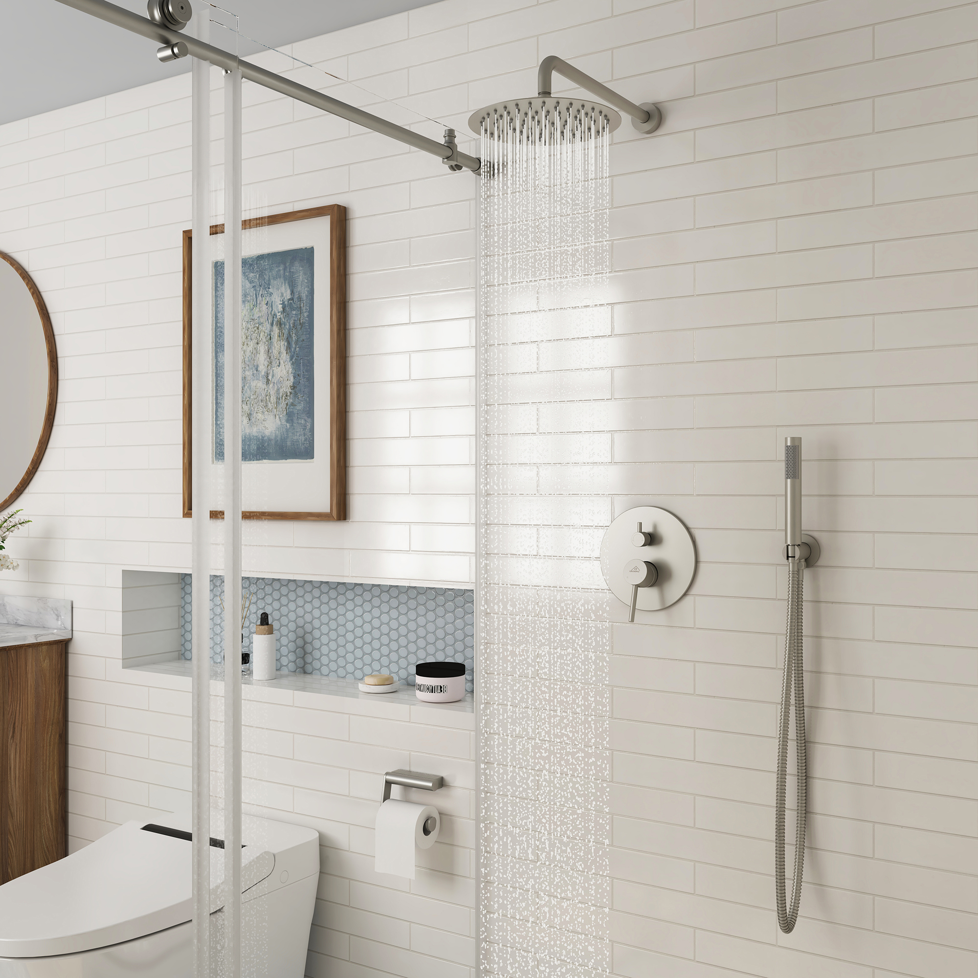 10" Wall Mount Water Saving Rain Shower Head System with Handheld